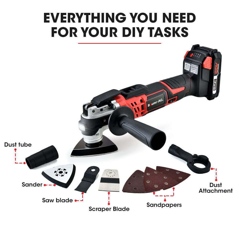 Baumr-AG 20V Cordless Oscillating Multi-Tool Cutting Saw Battery Sander Kit Lithium Battery - SILBERSHELL