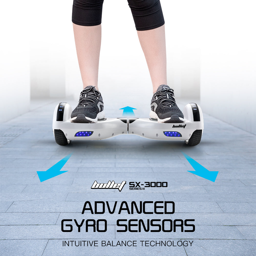 BULLET Hoverboard Electric Scooter 6.5 Inch Wheels Self Balancing Gen III White Free Carry Bag