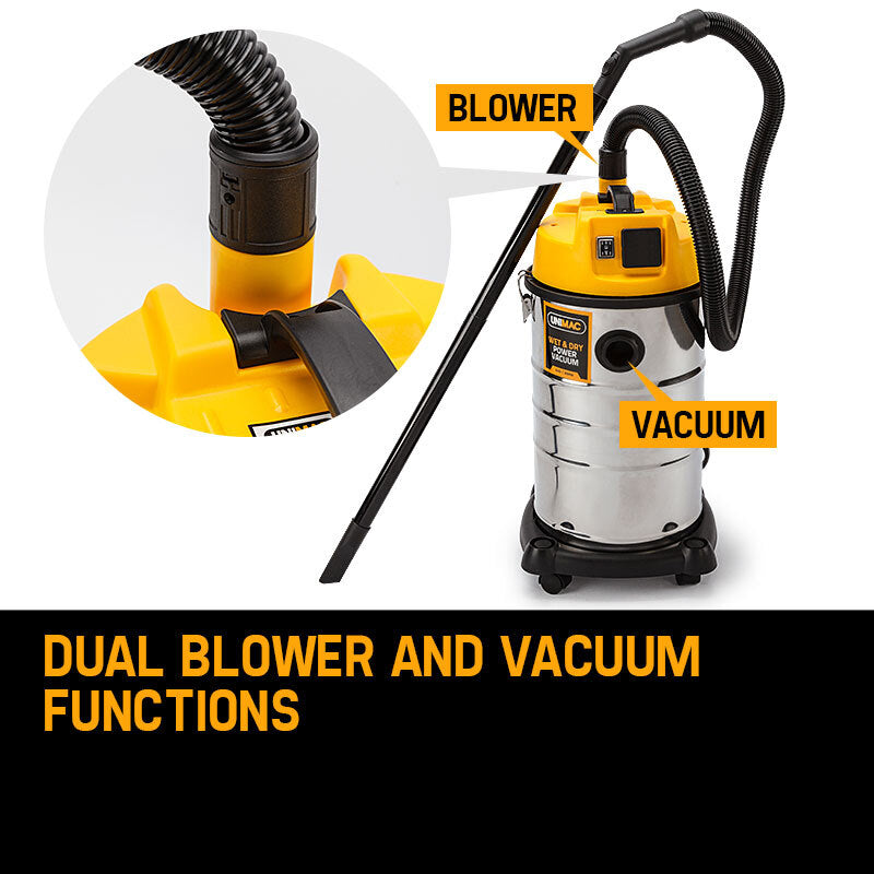 UNIMAC 30L Wet and Dry Vacuum Cleaner Blower Bagless 2000W Drywall Vac - SILBERSHELL