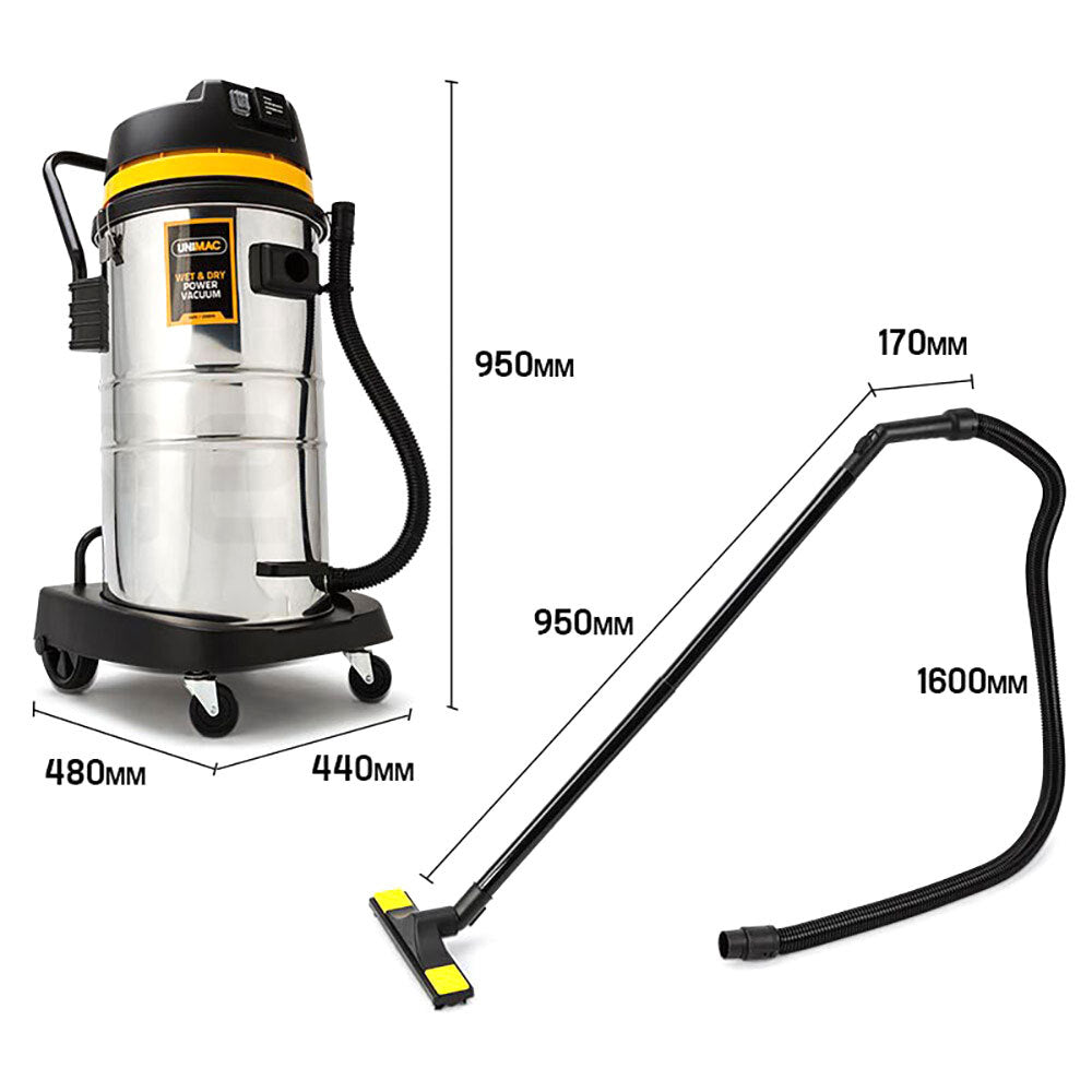 UNIMAC 60L Wet and Dry Vacuum Cleaner Bagless Industrial Grade Drywall Vac - SILBERSHELL