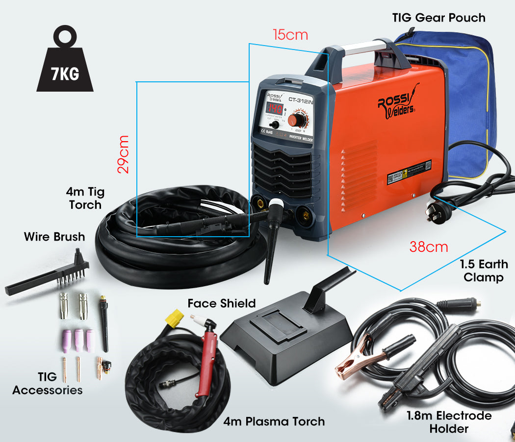 ROSSI 140 Amp 3in1 Multi-process Plasma Cutter GTAW Stick Gas Tungsten Arc Portable Inverter TIG Welder - SILBERSHELL