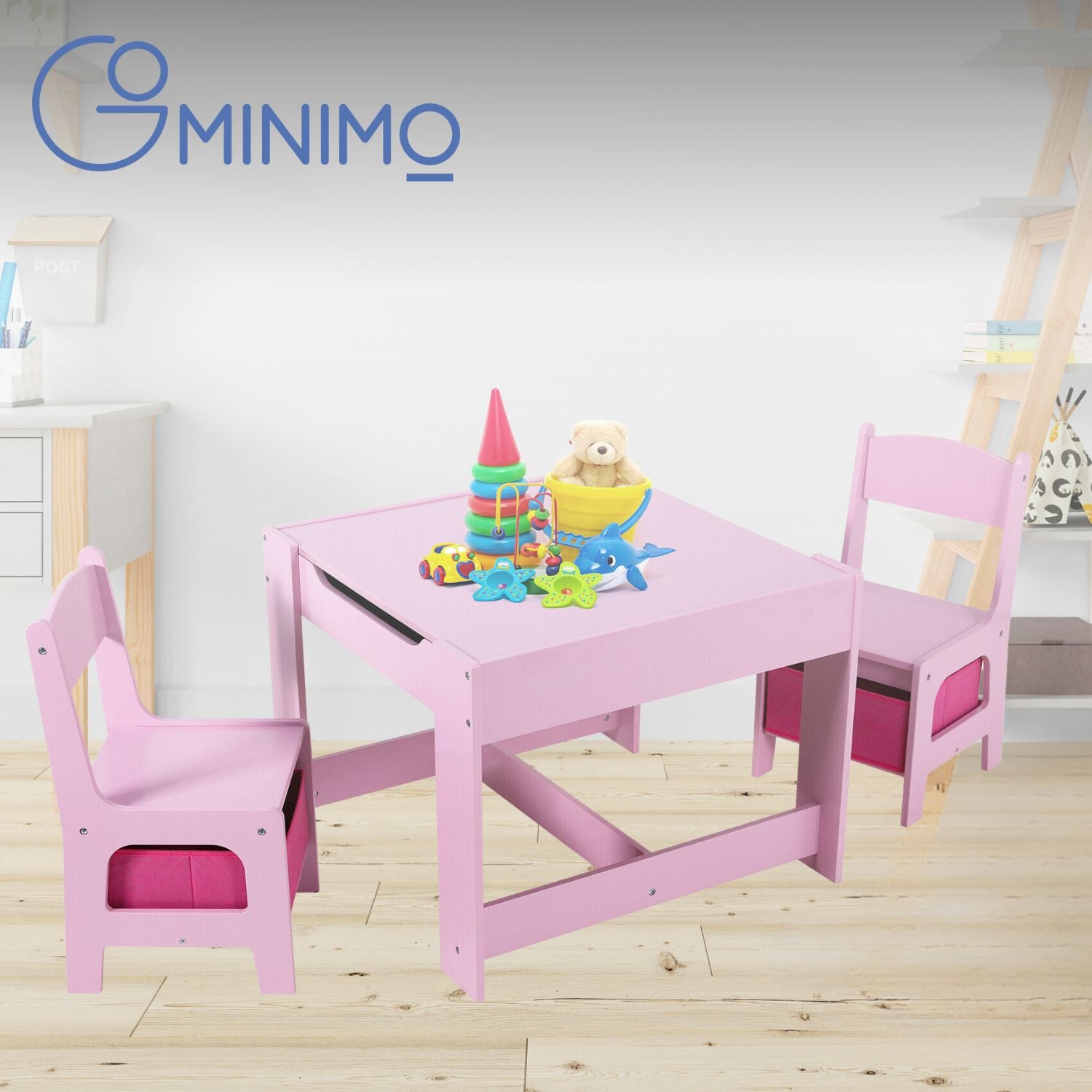EKKIO 3PCS Kids Table and Chairs Set with Black Chalkboard (Pink) EK-KTCS-101-RHH - SILBERSHELL