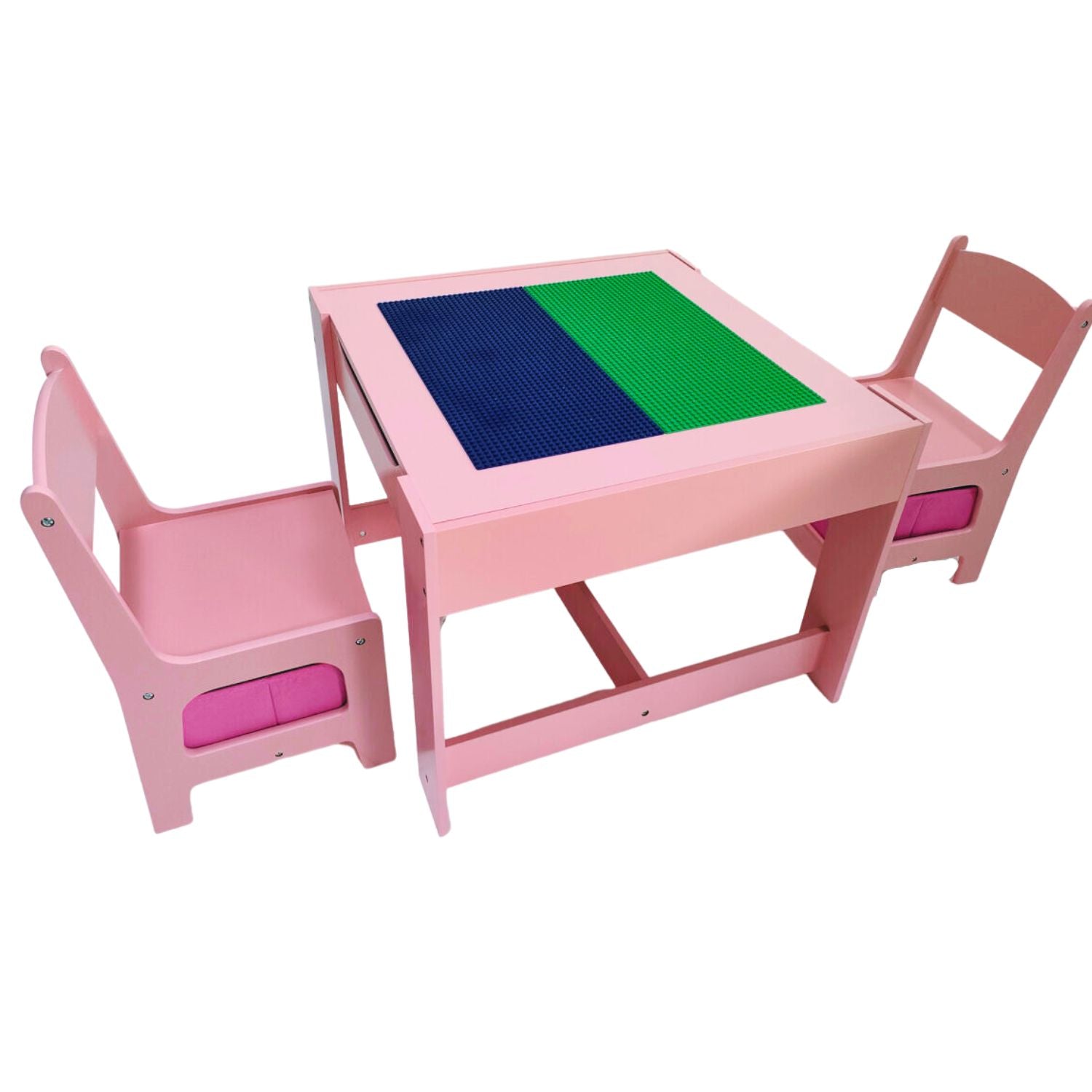 EKKIO 3PCS Kids Table with Lego Baseplate and Chairs Set with Black Chalkboard (Pink) EK-KTCS-105-RHH - SILBERSHELL