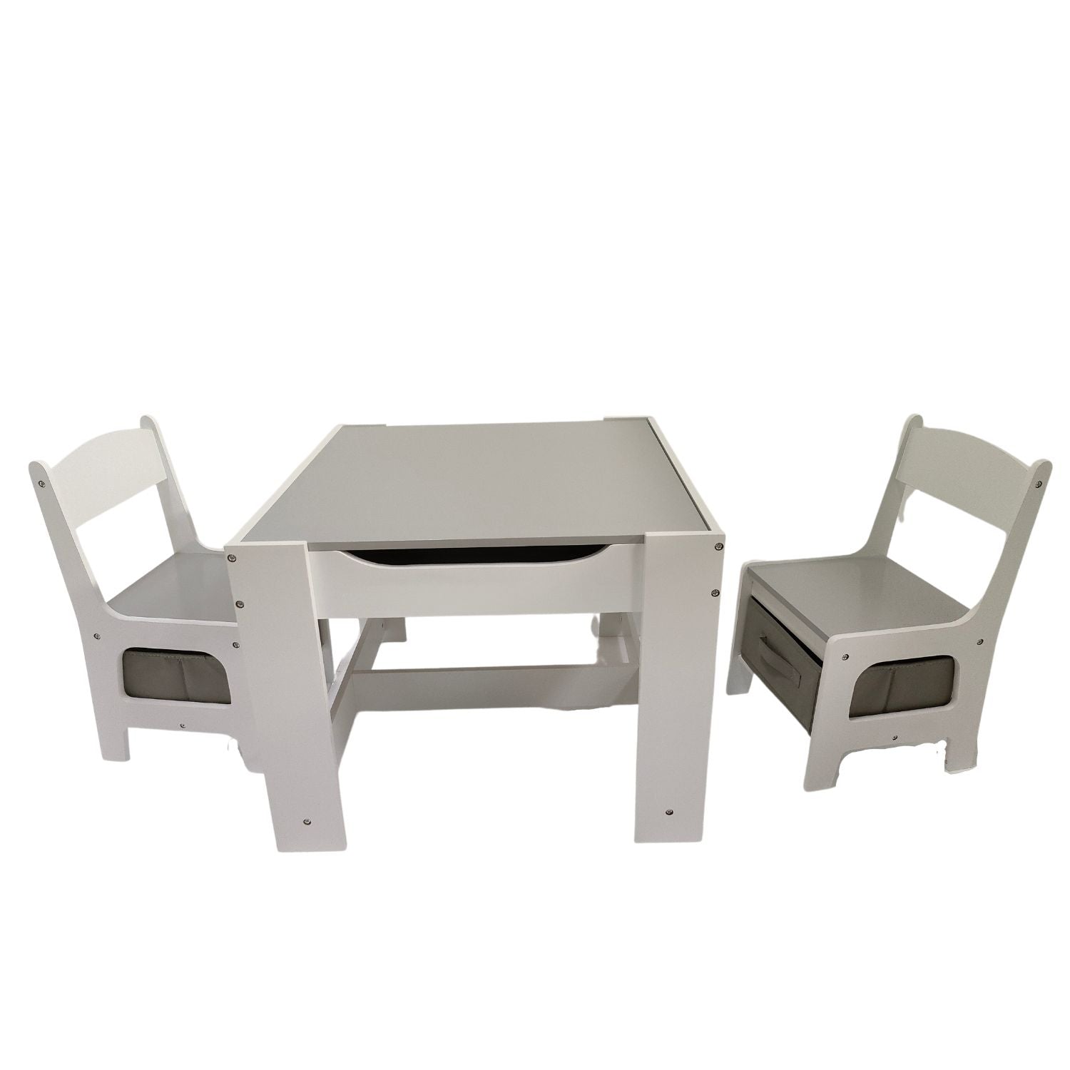 EKKIO 3PCS Kids Table and Chairs Set with Black Chalkboard (Grey) EK-KTCS-102-RHH - SILBERSHELL