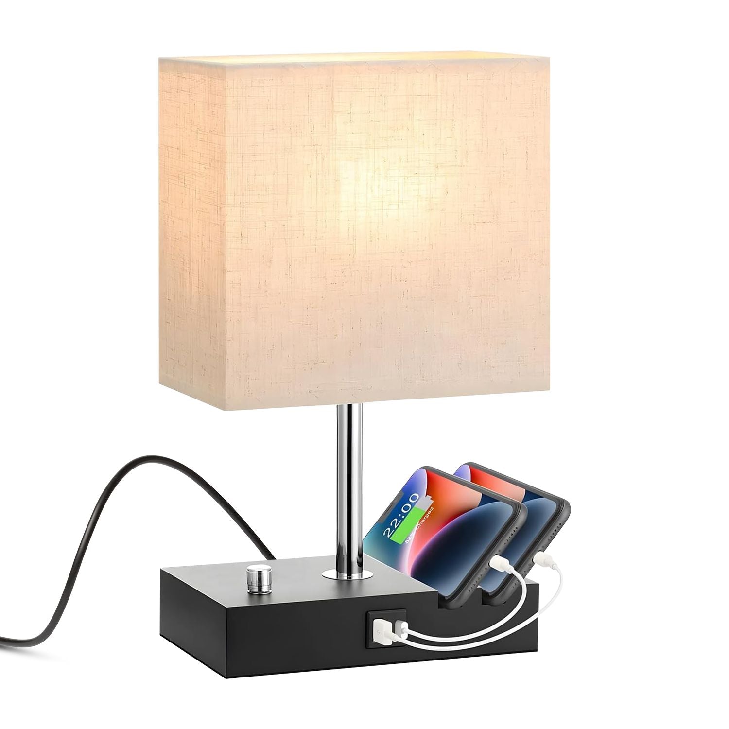 Gominimo Bedside Lamp Vintage 3 Dimmable Light Table Desk with Phone Stand Linen - SILBERSHELL