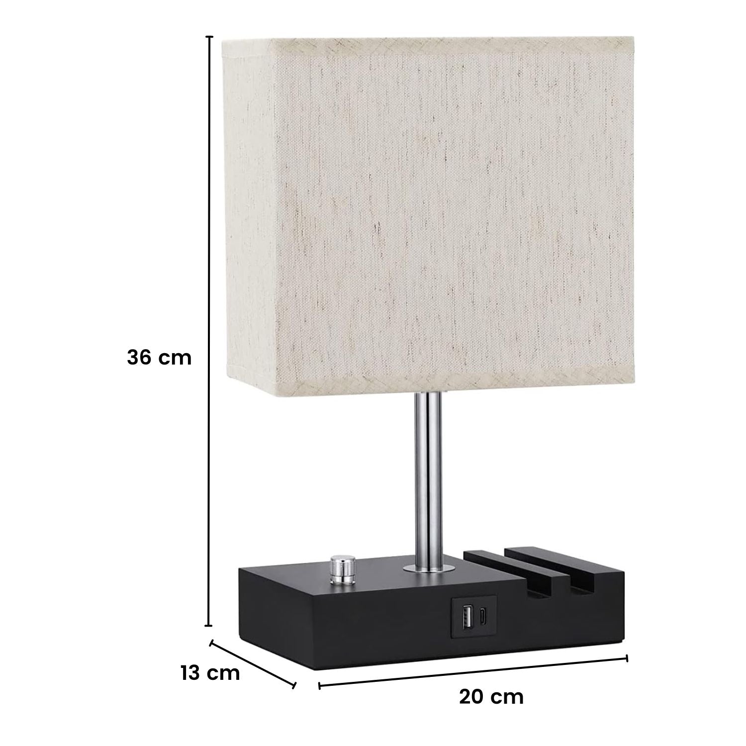 Gominimo Bedside Lamp Vintage 3 Dimmable Light Table Desk with Phone Stand Linen - SILBERSHELL