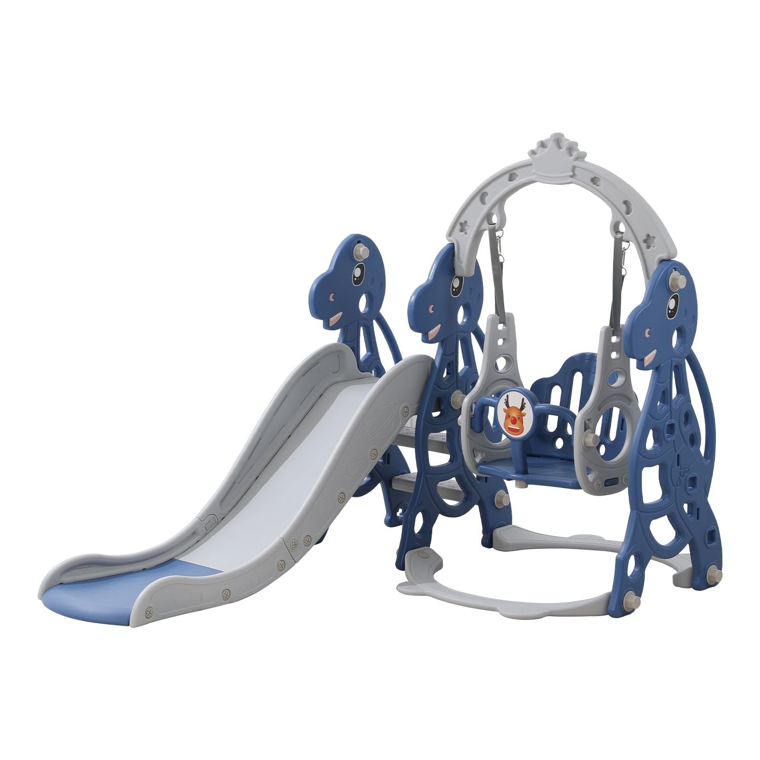 GOMINIMO Kids Slide and Swing Set with Basketball Hoop (blue Dinosaur) GO-KS-103-TF - SILBERSHELL