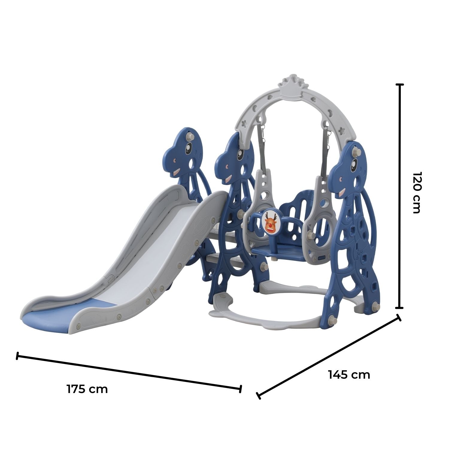 GOMINIMO Kids Slide and Swing Set with Basketball Hoop (blue Dinosaur) GO-KS-103-TF - SILBERSHELL