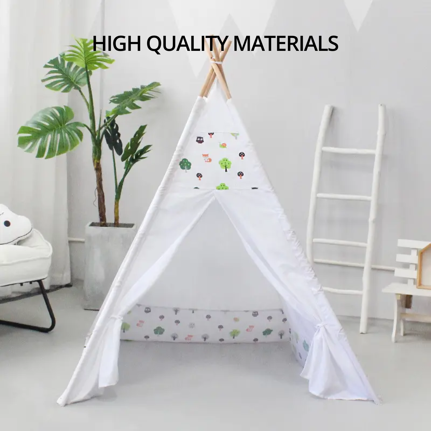 GOMINIMO Kids Teepee Tent with Side Window and Carry Case (White Forest) GO-KT-101-LK - SILBERSHELL