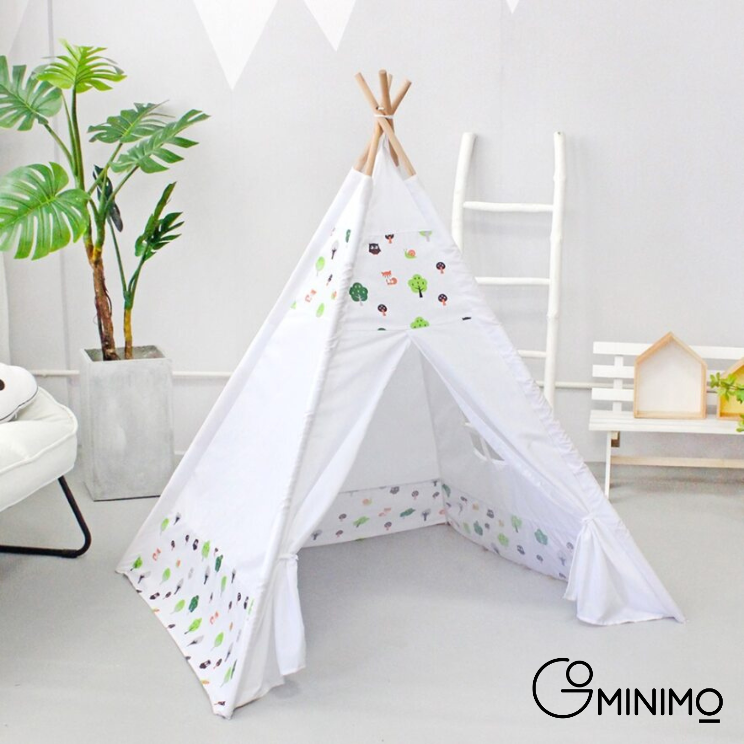 GOMINIMO Kids Teepee Tent with Side Window and Carry Case (White Forest) GO-KT-101-LK - SILBERSHELL