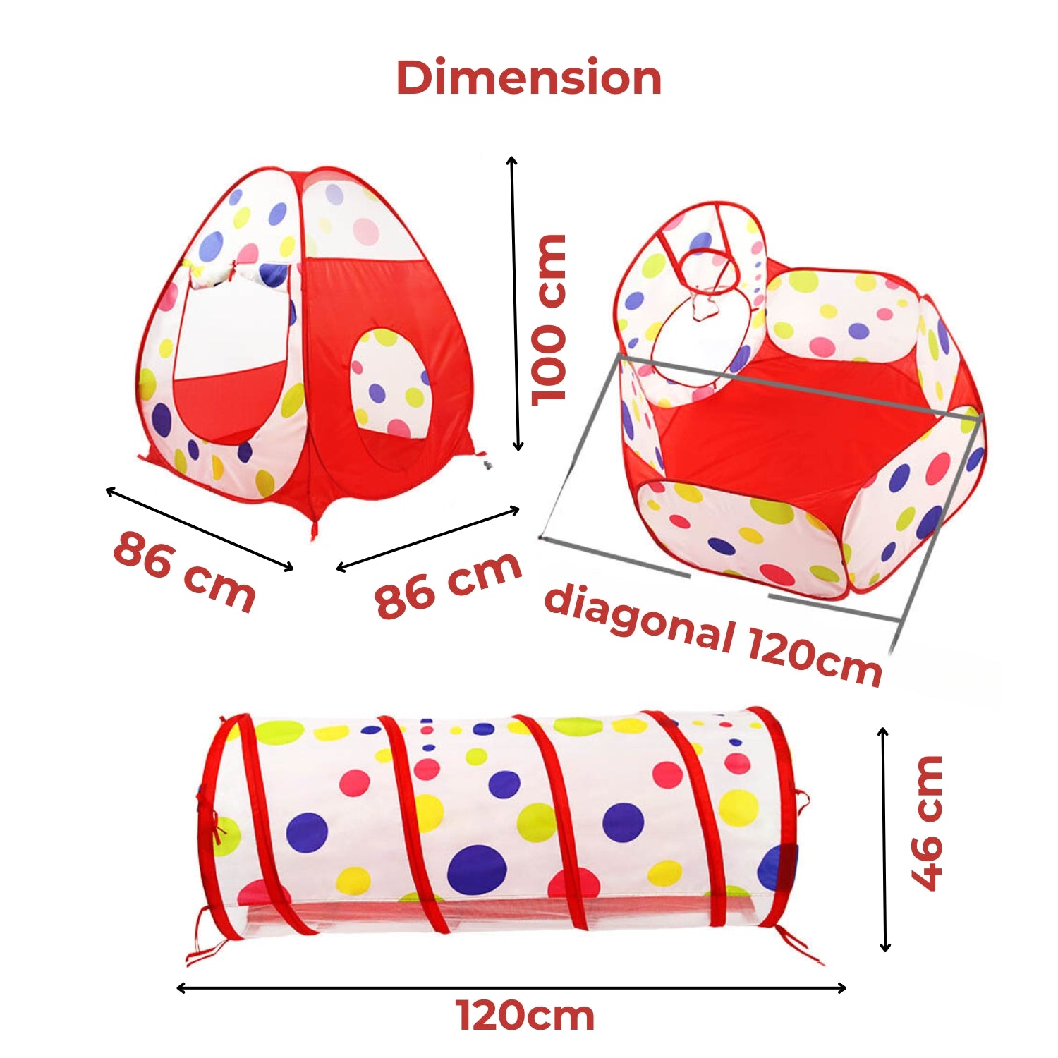 GOMINIMO 3 in 1 Mix Colour Dot Style Kids Play Tent GO-KT-114-LK - SILBERSHELL