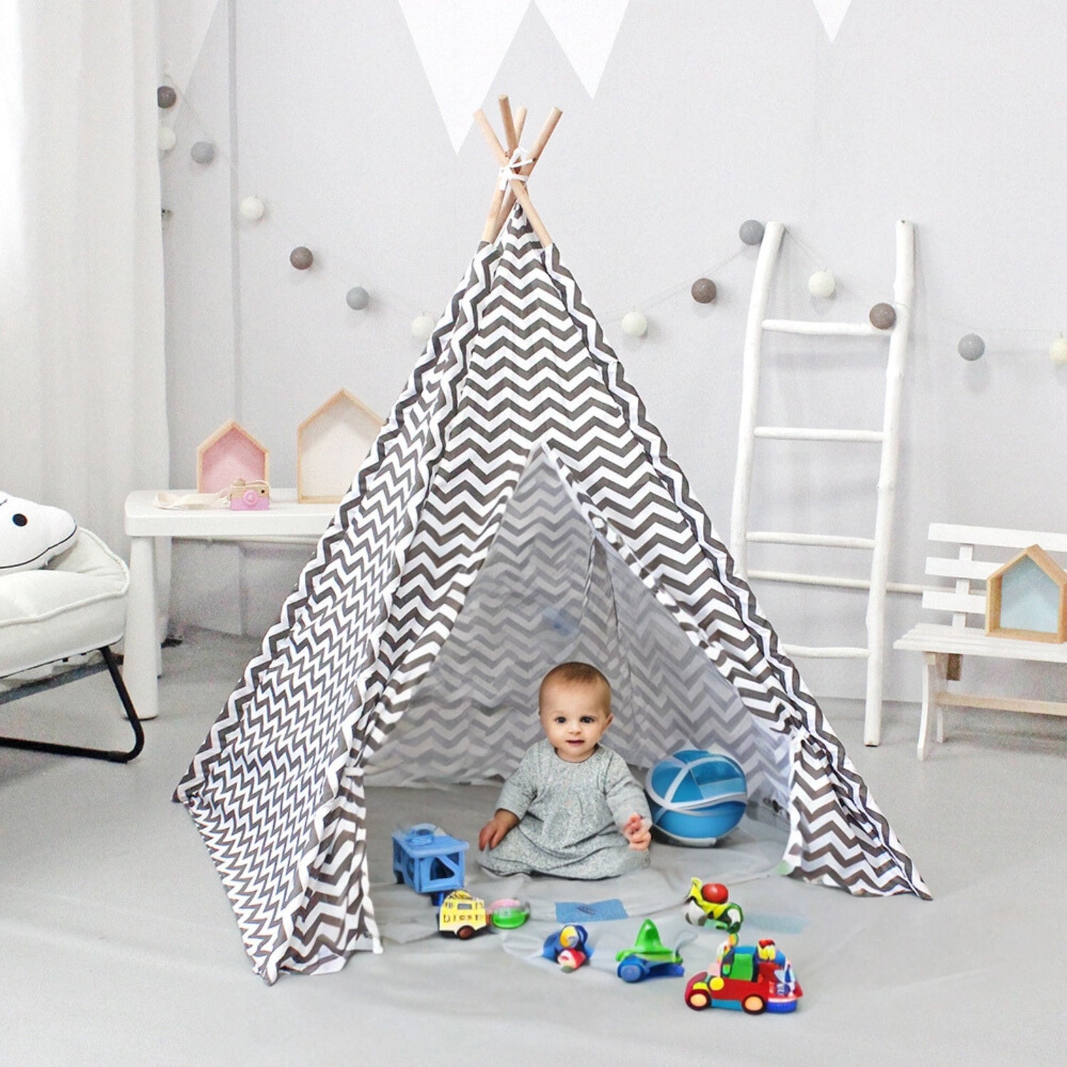 GOMINIMO Kids Teepee Tent with Side Window and Carry Case (Wave Stripe) GO-KT-103-LK - SILBERSHELL