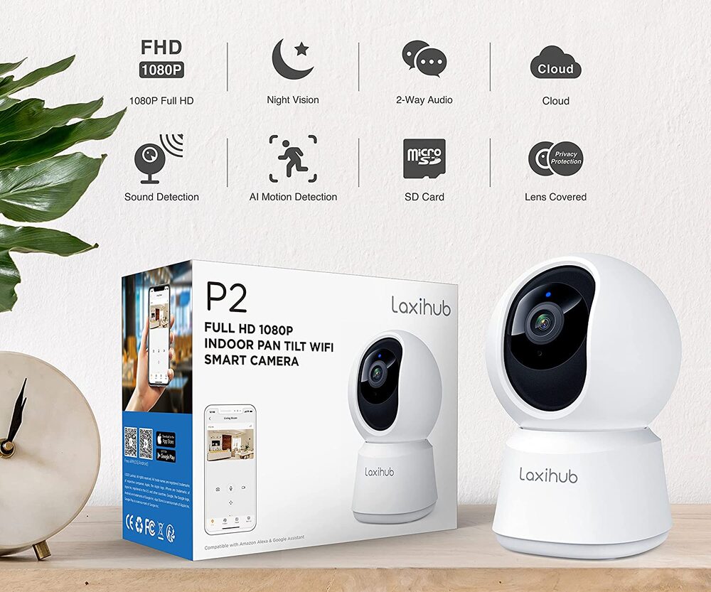 Laxihub Indoor Wi-Fi 1080P FHD Pan Tilt Zoom Home Security Camera P2 - SILBERSHELL