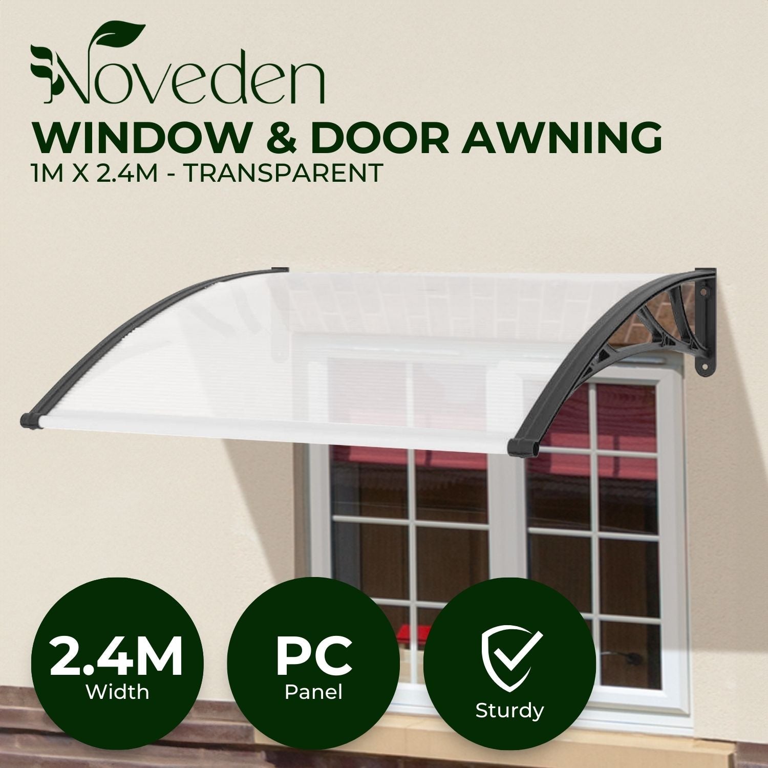 NOVEDEN Window Door Awning Canopy Outdoor UV Patio Rain Cover Clear White 1M X 2.4M Type 1