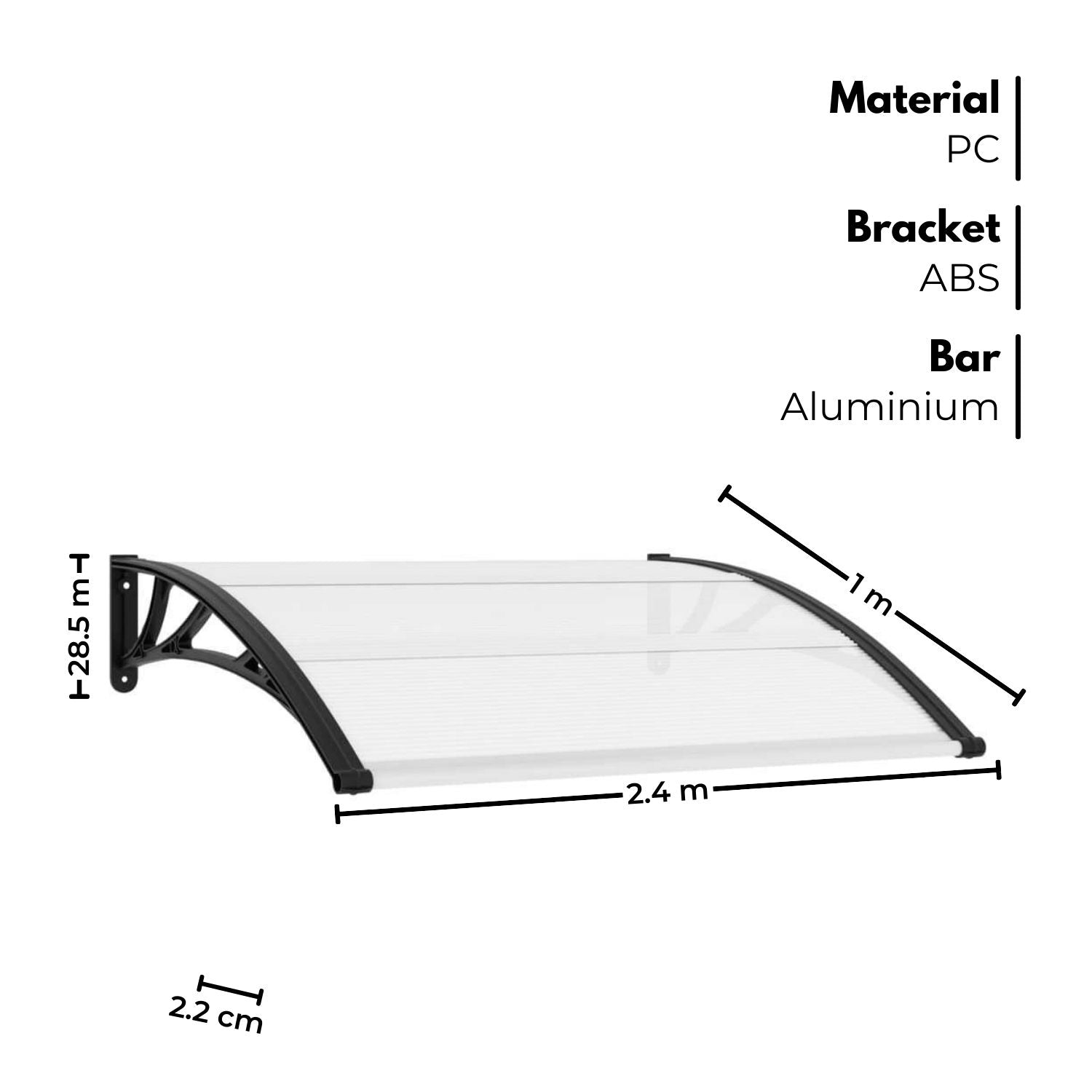 NOVEDEN Window Door Awning Canopy Outdoor UV Patio Rain Cover Clear White 1M X 2.4M Type 1