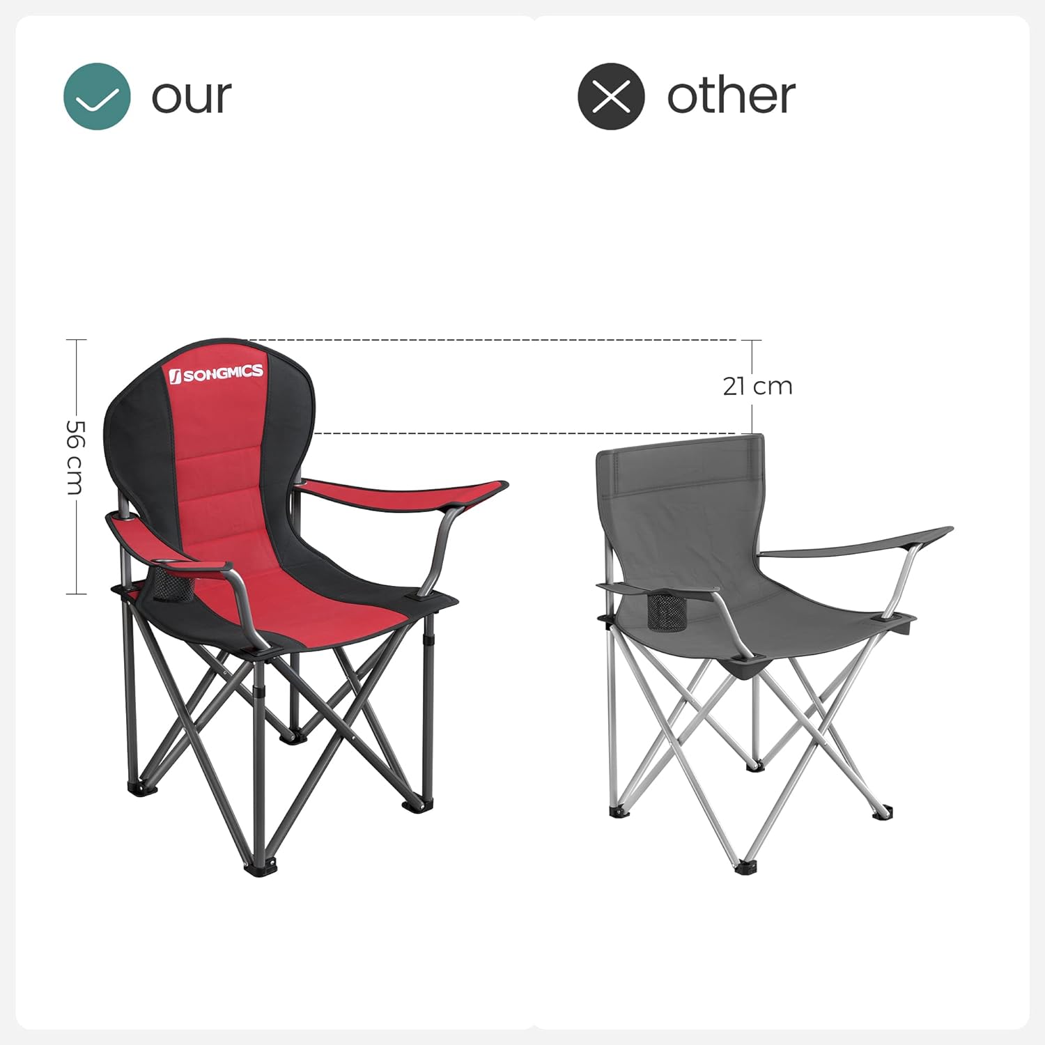 SONGMICS Folding Camping Chair with Bottle Holder Red and Black GCB06BK - SILBERSHELL