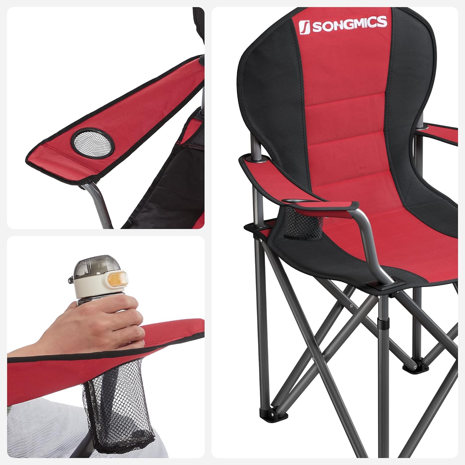 SONGMICS Folding Camping Chair with Bottle Holder Red and Black GCB06BK - SILBERSHELL