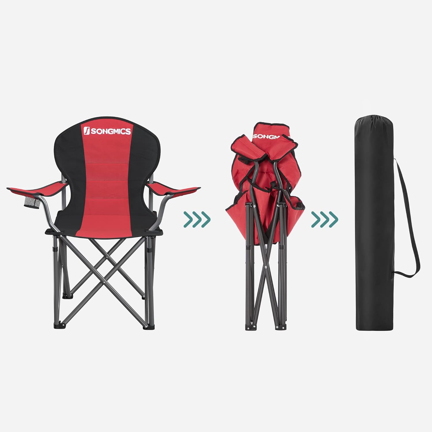 SONGMICS Folding Camping Chair with Bottle Holder Red and Black GCB06BK - SILBERSHELL