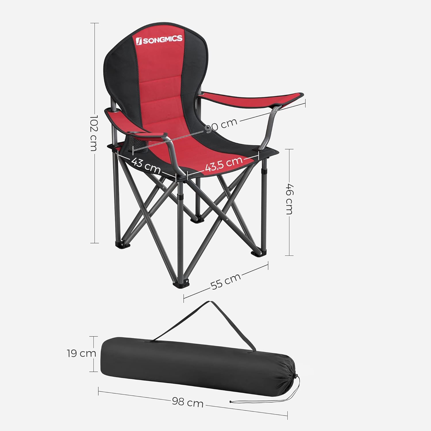 SONGMICS Folding Camping Chair with Bottle Holder Red and Black GCB06BK - SILBERSHELL