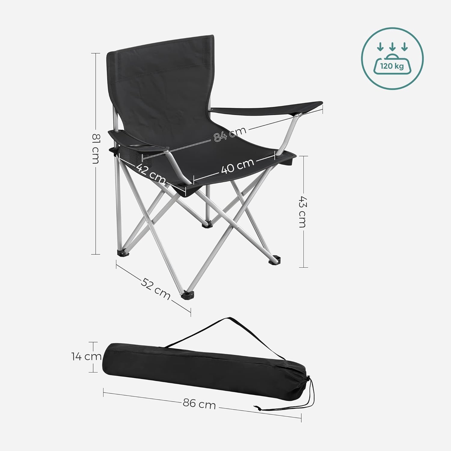 SONGMICS Set of 2 Folding Camping Outdoor Chairs with Armrests and Cup Holders Black GCB01BK - SILBERSHELL