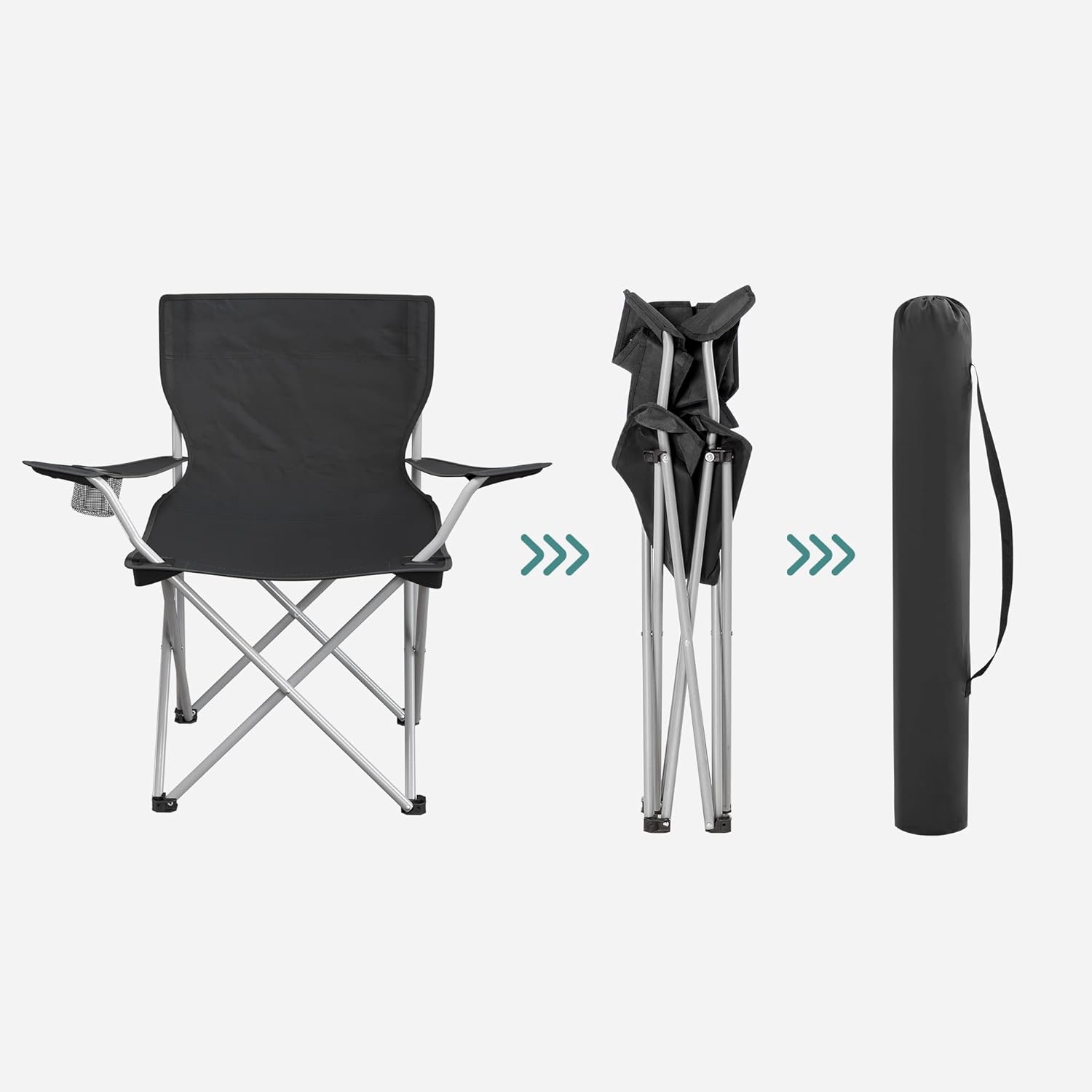 SONGMICS Set of 2 Folding Camping Outdoor Chairs with Armrests and Cup Holders Black GCB01BK - SILBERSHELL