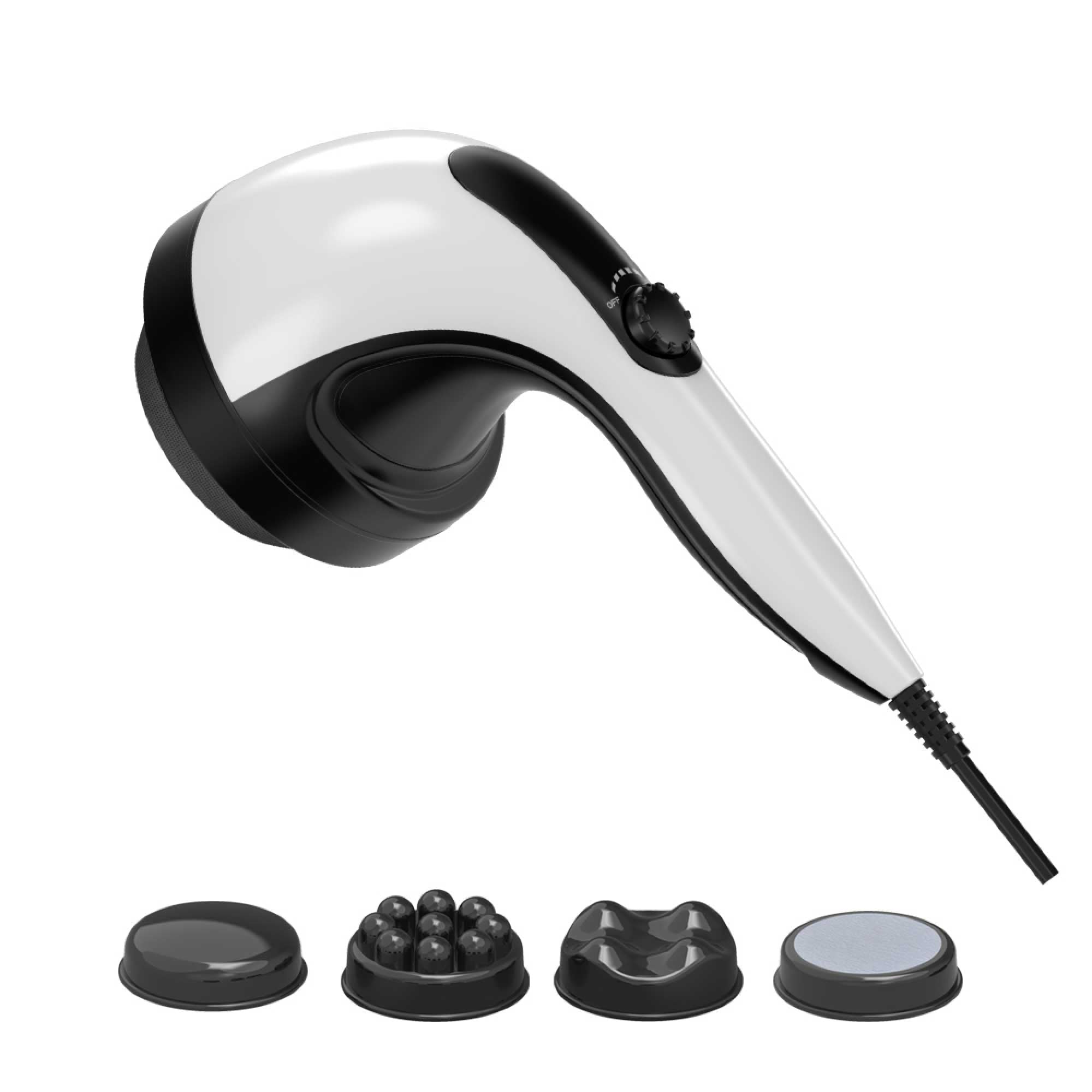 Handheld Vibration Massager Black - 4 Interchangeable Heads Adjustable Speed