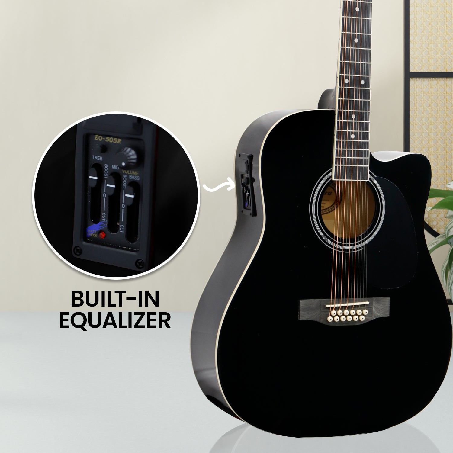 Karrera 12-String Acoustic Guitar with EQ - Black - SILBERSHELL