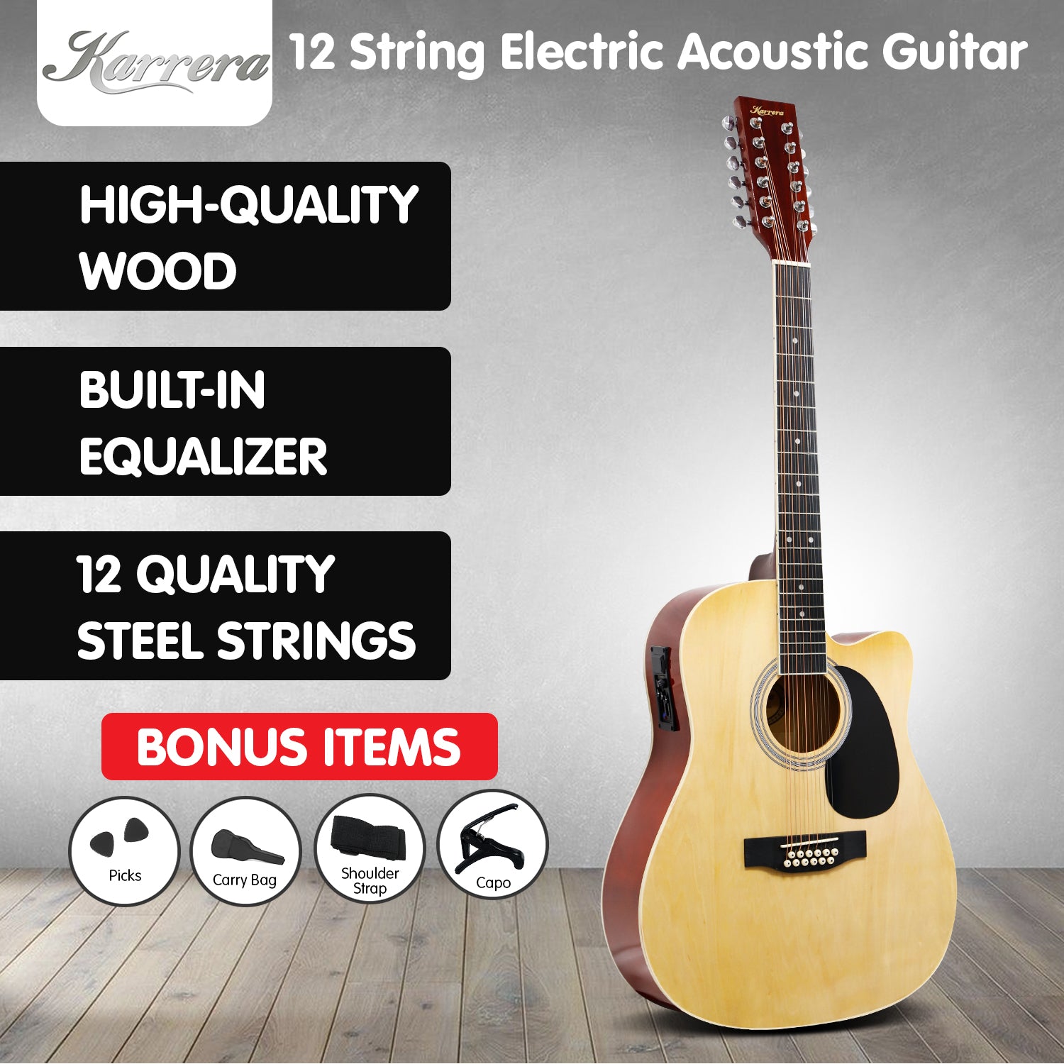 Karrera 12-String Acoustic Guitar with EQ - Natural - SILBERSHELL