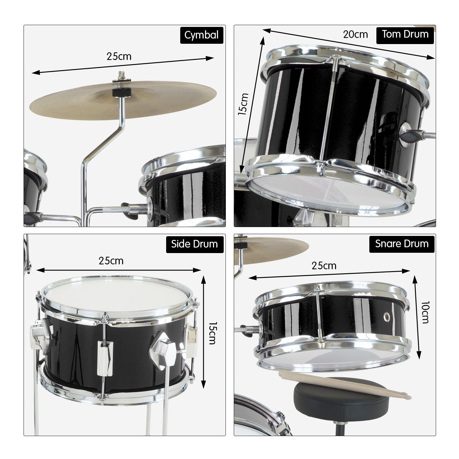 Karrera Children's 4pc Drum Kit - Black - SILBERSHELL