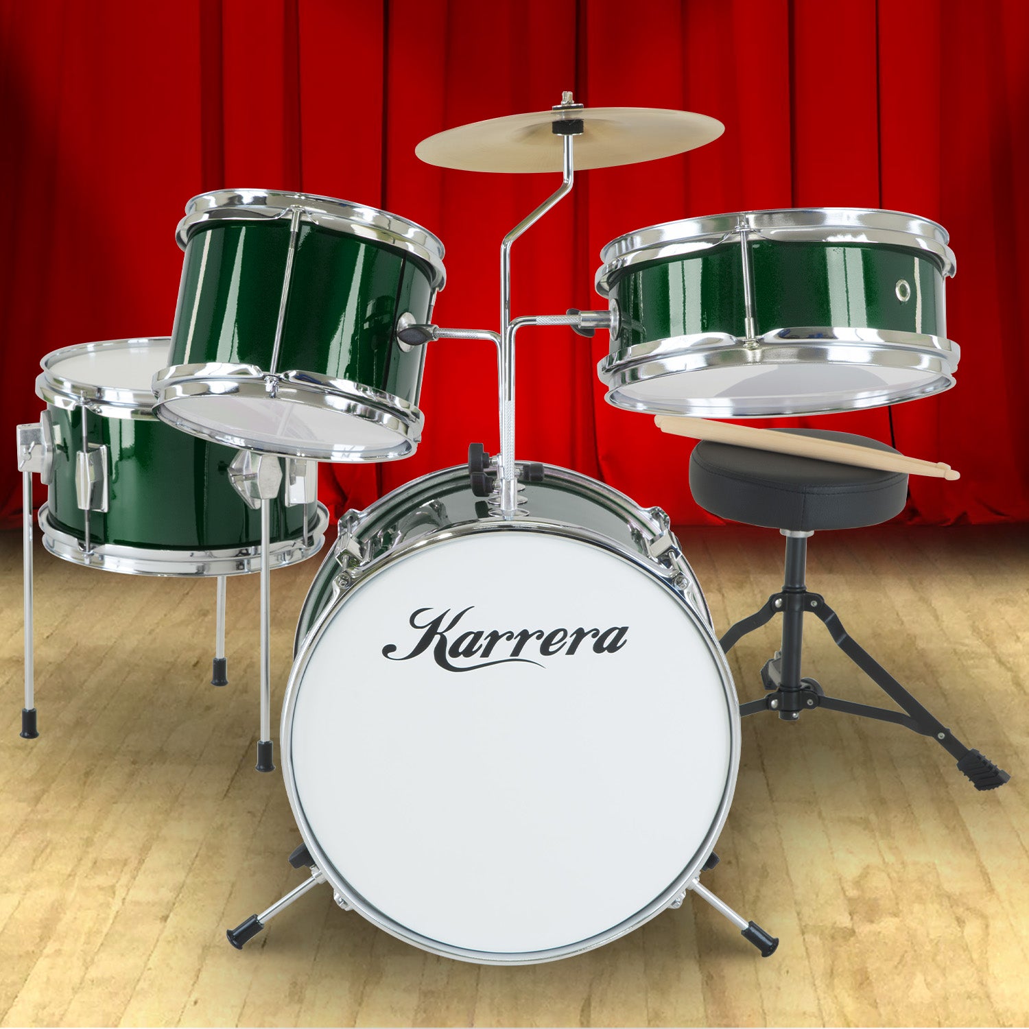 Karrera Children's 4pc Drumkit - Green - SILBERSHELL