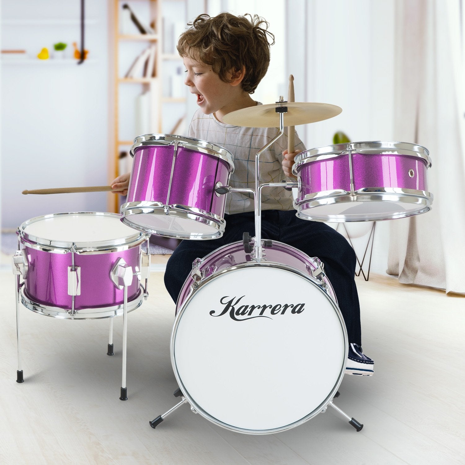 Karrera Childrens 4pc Drum Kit - Purple - SILBERSHELL