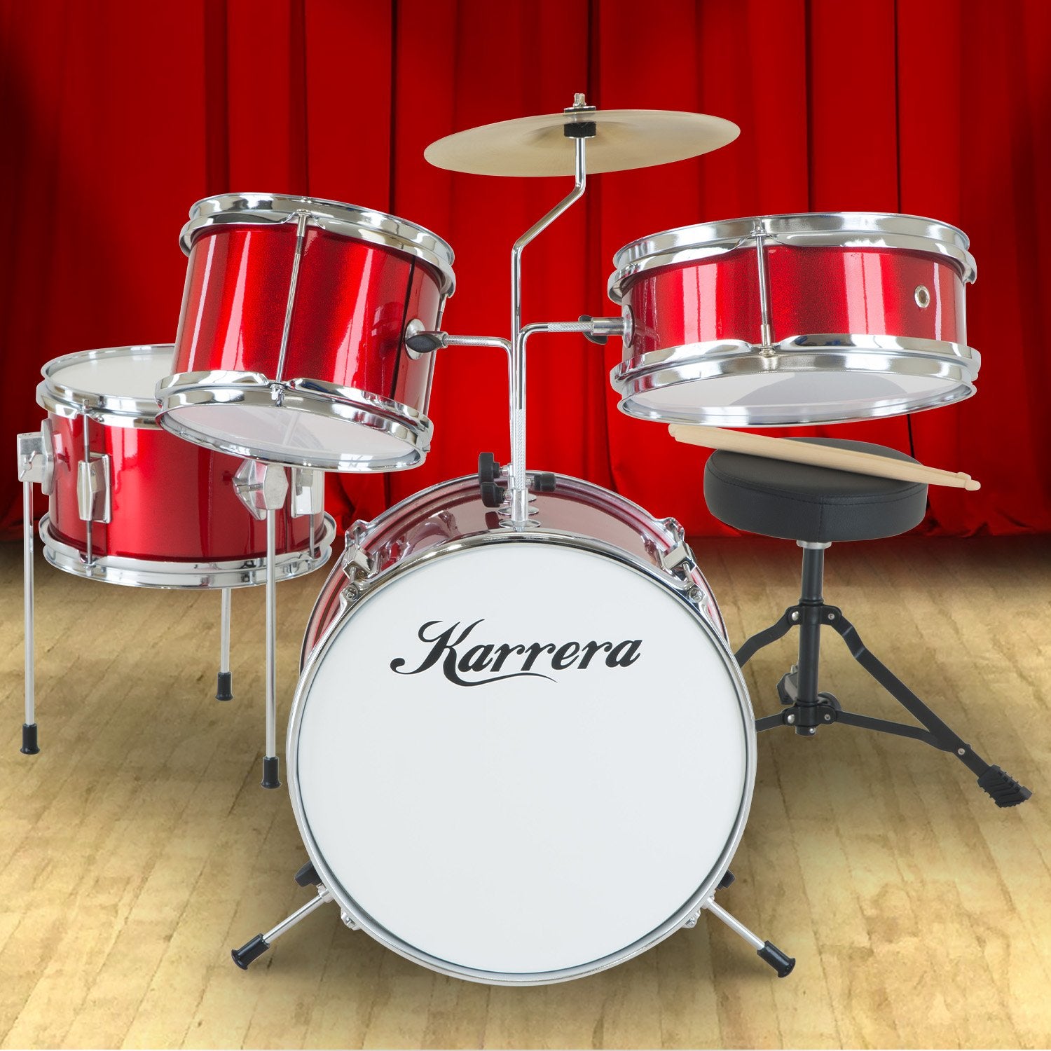 Karrera Children's 4pc Drum Kit - Red - SILBERSHELL
