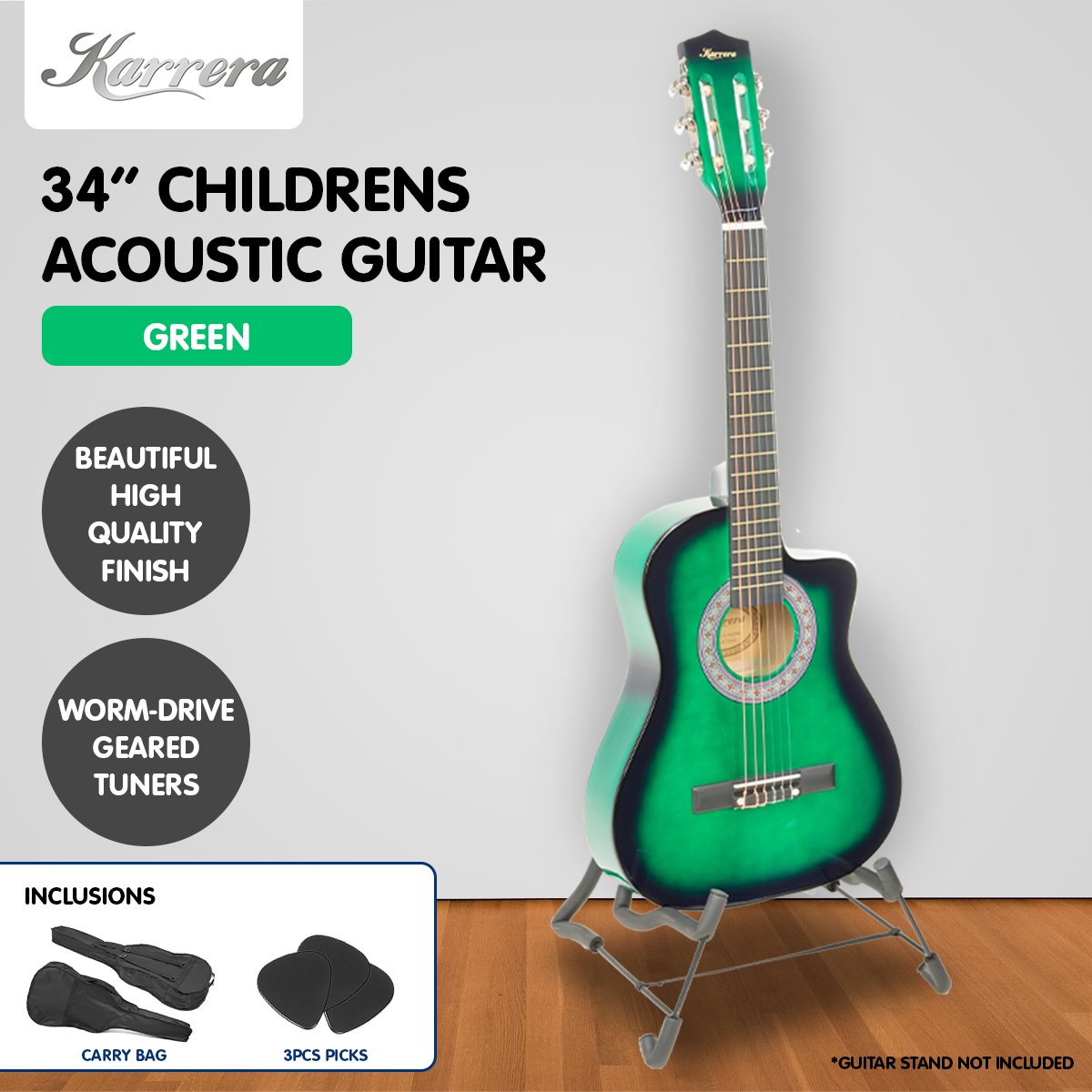 Karrera Childrens Acoustic Guitar Kids - Green - SILBERSHELL