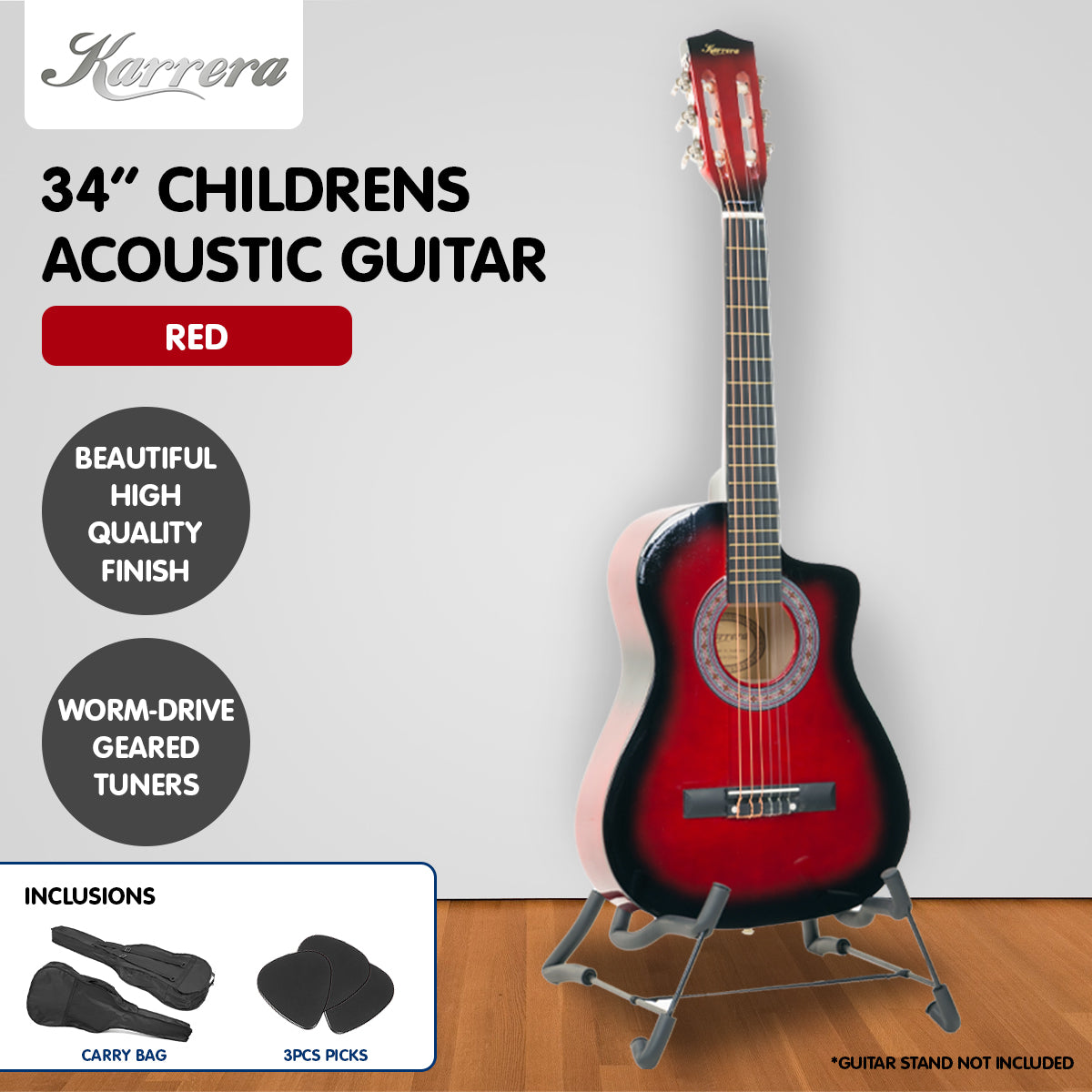 Karrera Childrens Acoustic Guitar Kids - Red - SILBERSHELL