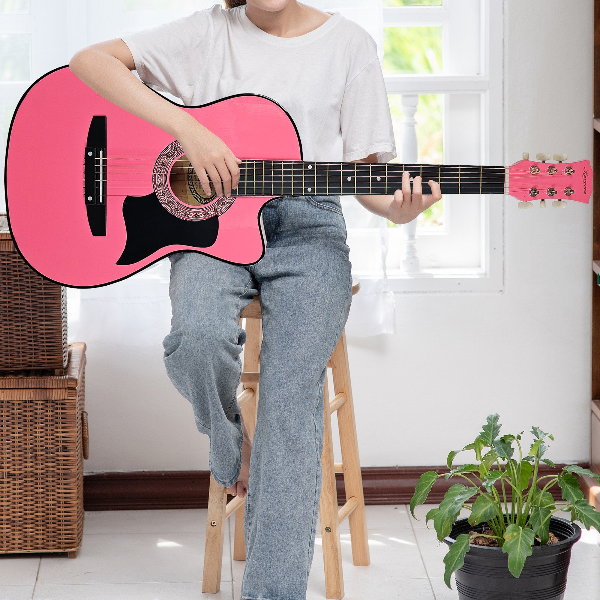 Karrera 38in Cutaway Acoustic Guitar with guitar bag - Pink