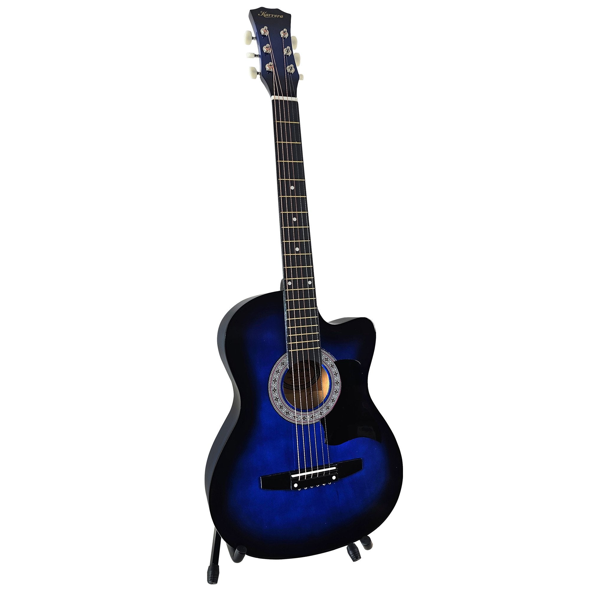 Karrera 38in Pro Cutaway Acoustic Guitar with Bag Strings - Blue Burst