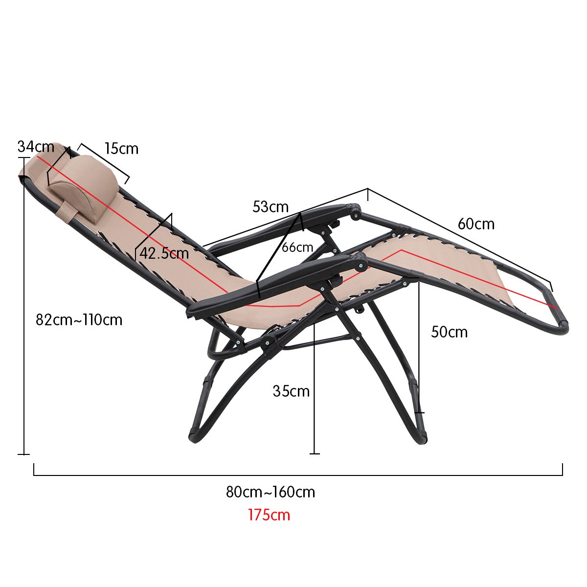 Wallaroo Zero Gravity Reclining Deck Lounge Sun Beach Chair Outdoor Folding Camping - Beige - SILBERSHELL