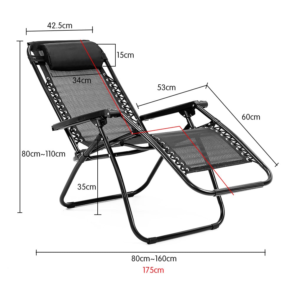 Wallaroo Zero Gravity Reclining Deck Lounge Sun Beach Chair Outdoor Folding Camping - Black - SILBERSHELL