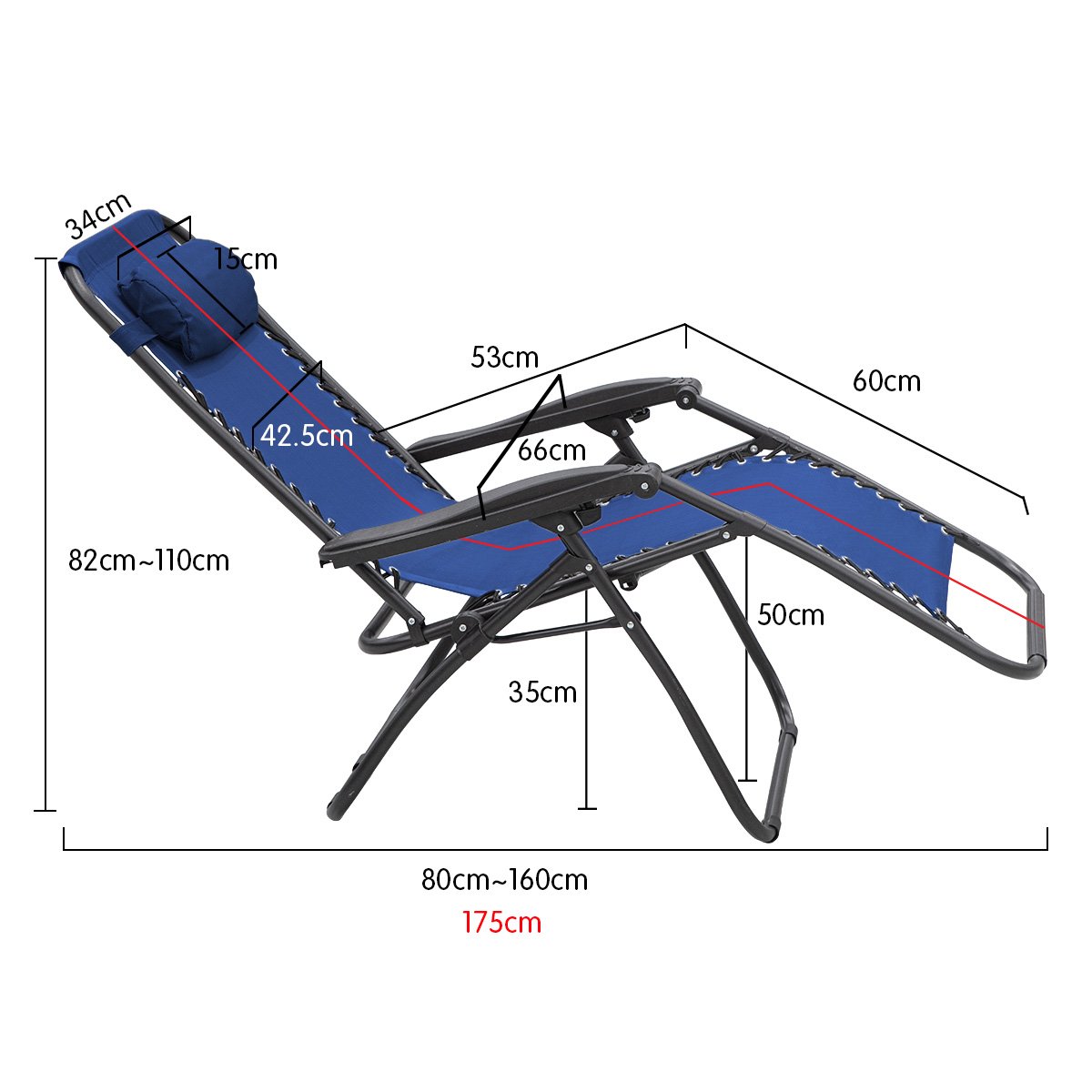 Wallaroo Zero Gravity Reclining Deck Lounge Sun Beach Chair Outdoor Folding Camping - Grey - SILBERSHELL