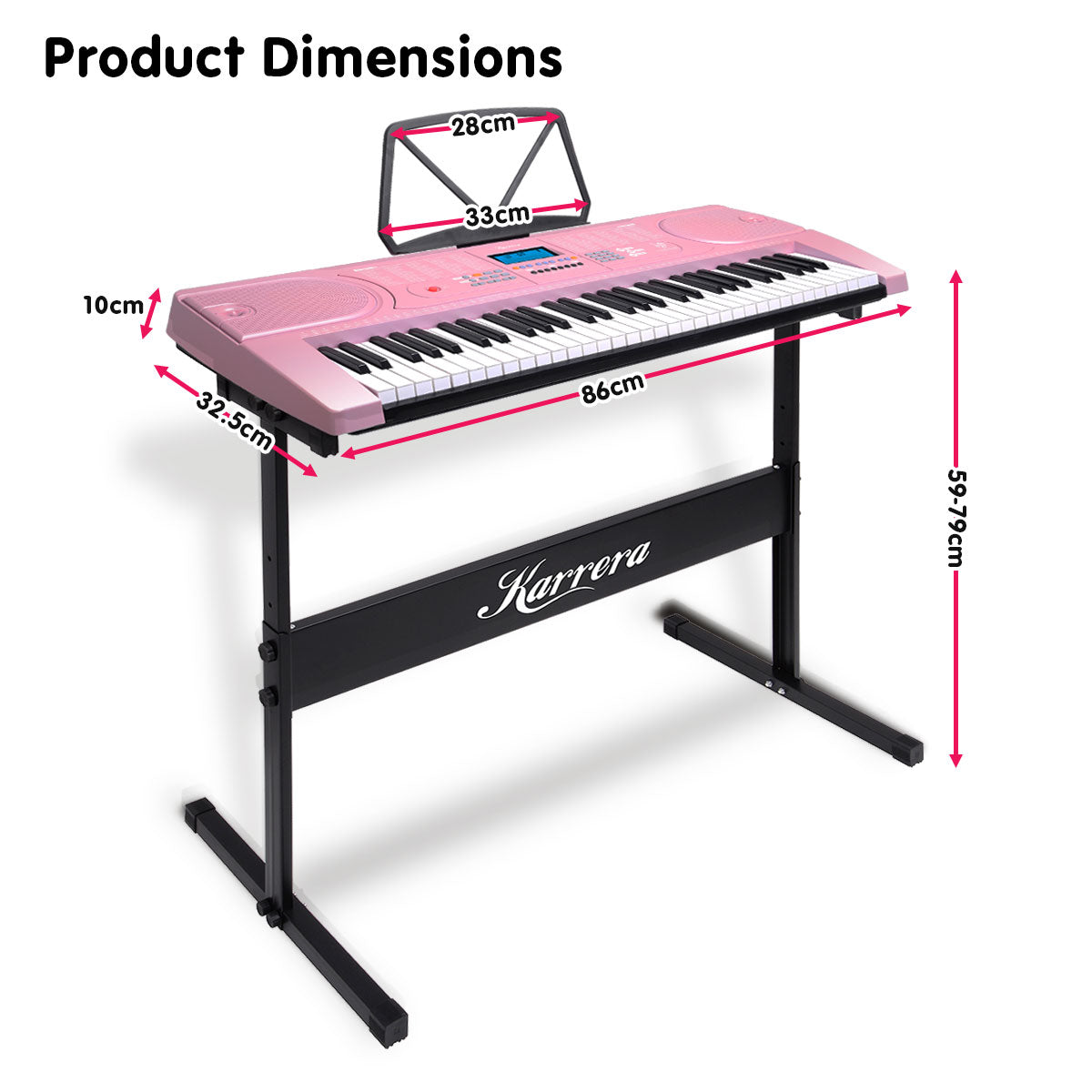 Karrera 61 Keys Electronic Keyboard Piano Music with Stand - Pink - SILBERSHELL