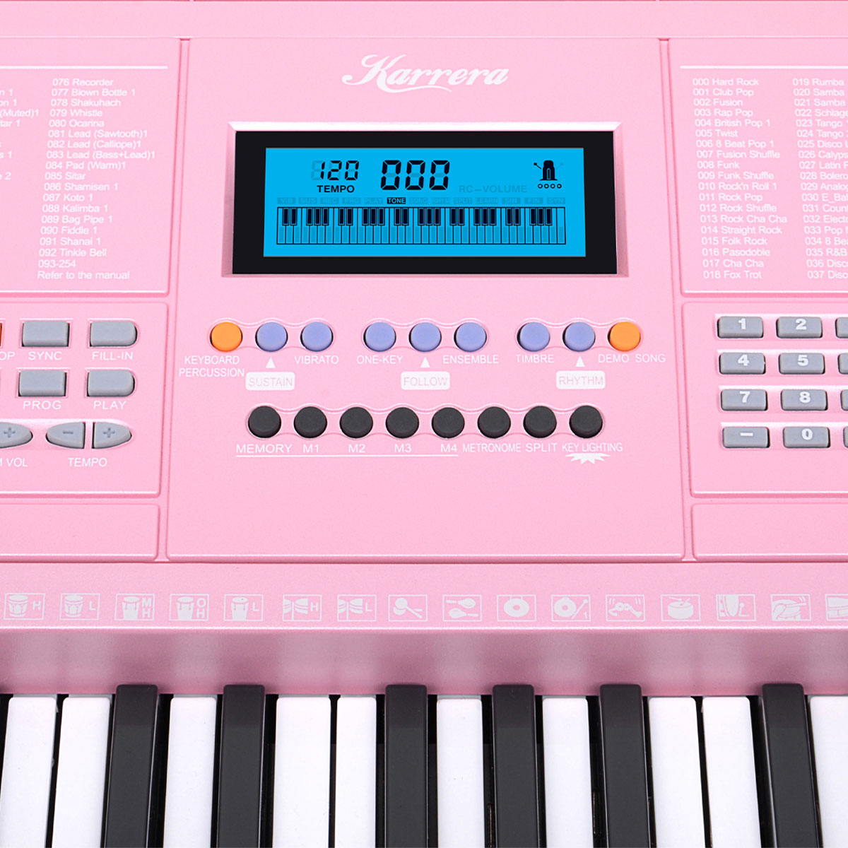 Karrera 61 Keys Electronic LED Piano Keyboard with Stand - Pink - SILBERSHELL