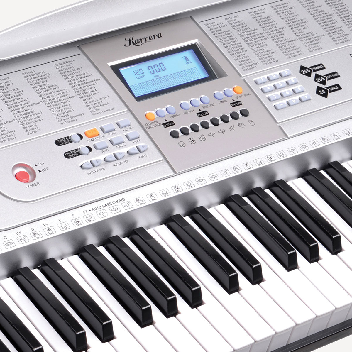 Karrera 61 Keys Electronic Keyboard Piano with Stand - Silver - SILBERSHELL