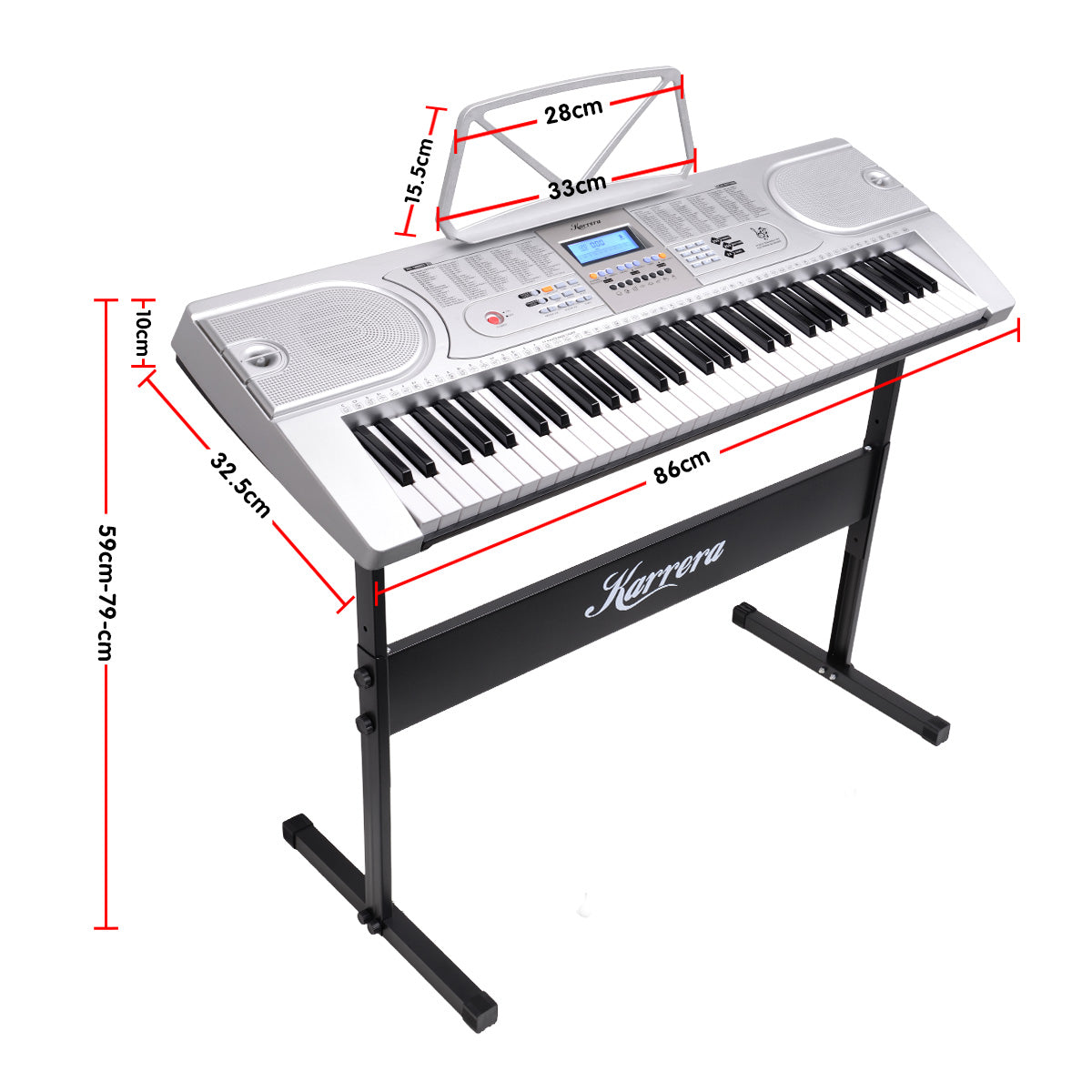 Karrera 61 Keys Electronic Keyboard Piano with Stand - Silver - SILBERSHELL