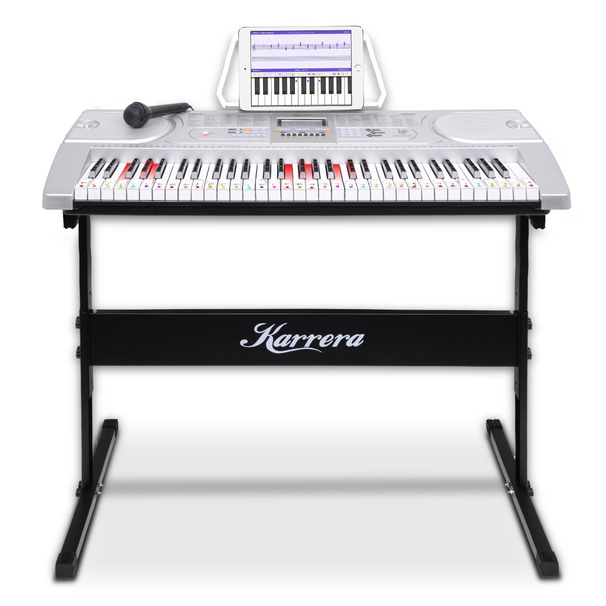 Karrera 61 Keys Electronic LED Keyboard Piano with Stand - Silver - SILBERSHELL