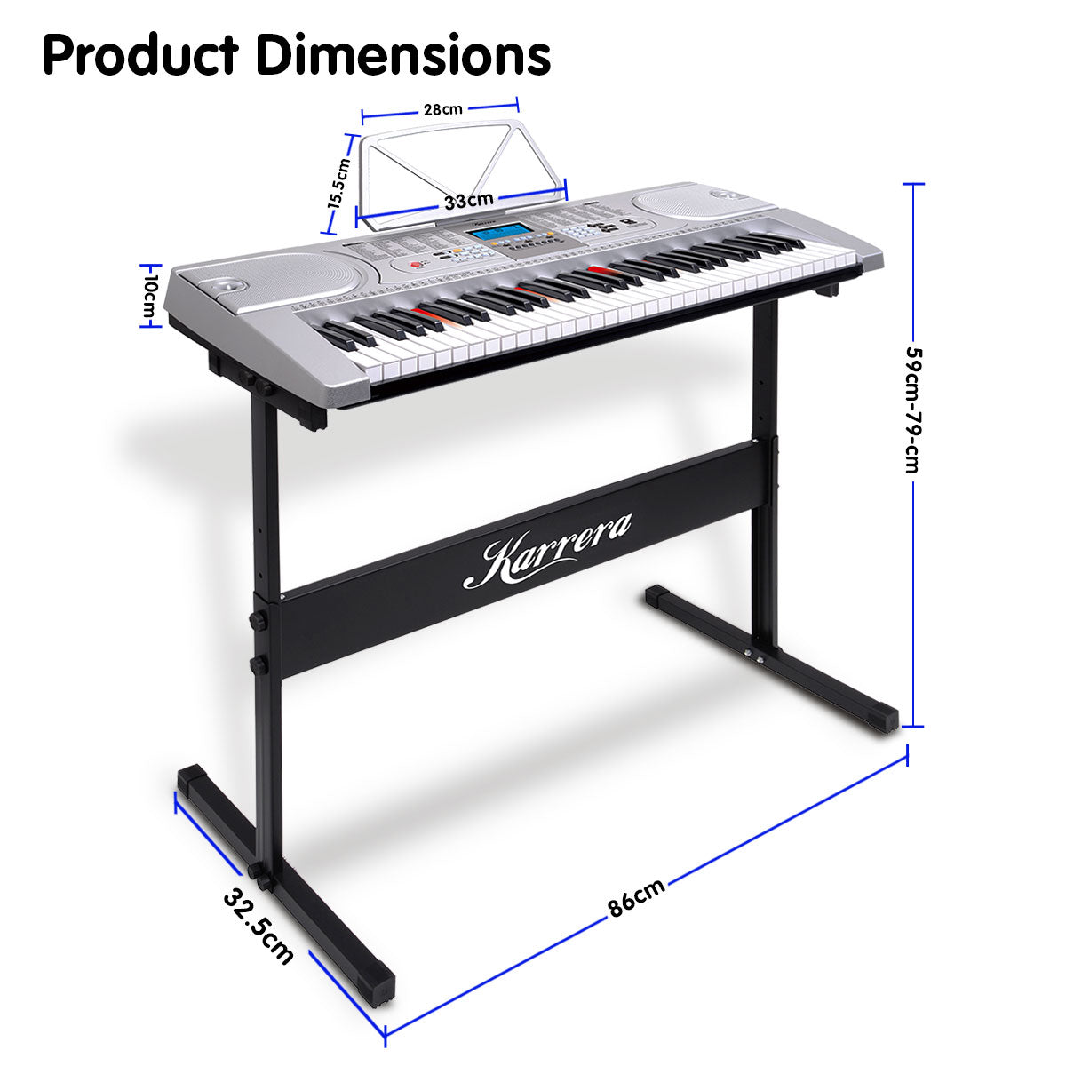 Karrera 61 Keys Electronic LED Keyboard Piano with Stand - Silver - SILBERSHELL