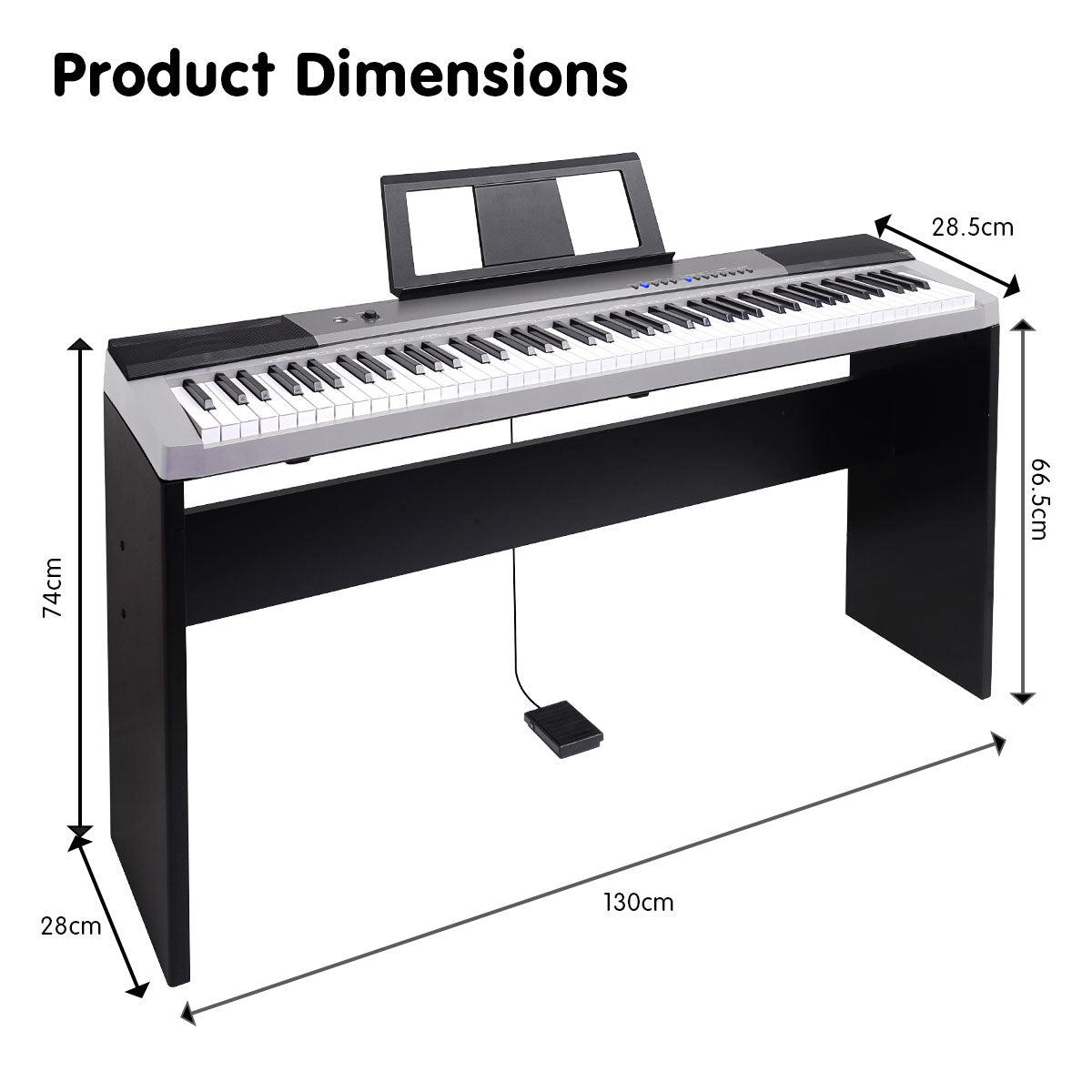 Karrera 88 Keys Electronic Keyboard Piano with Stand Silver - SILBERSHELL