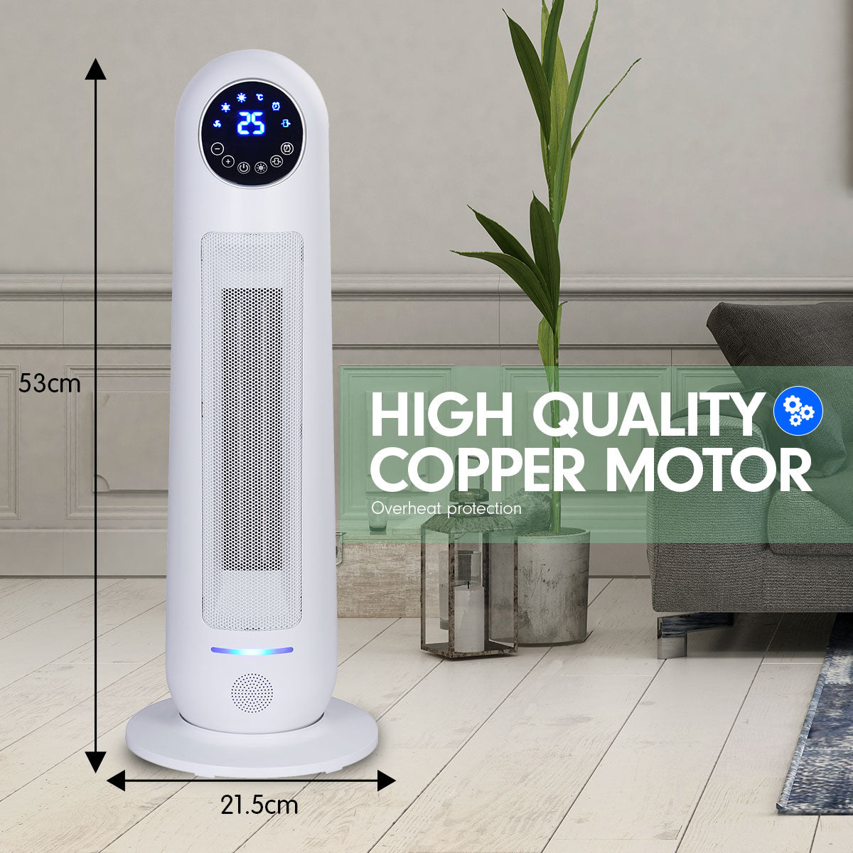 Pronti Electric Tower Heater 2200W Remote Control - White - SILBERSHELL
