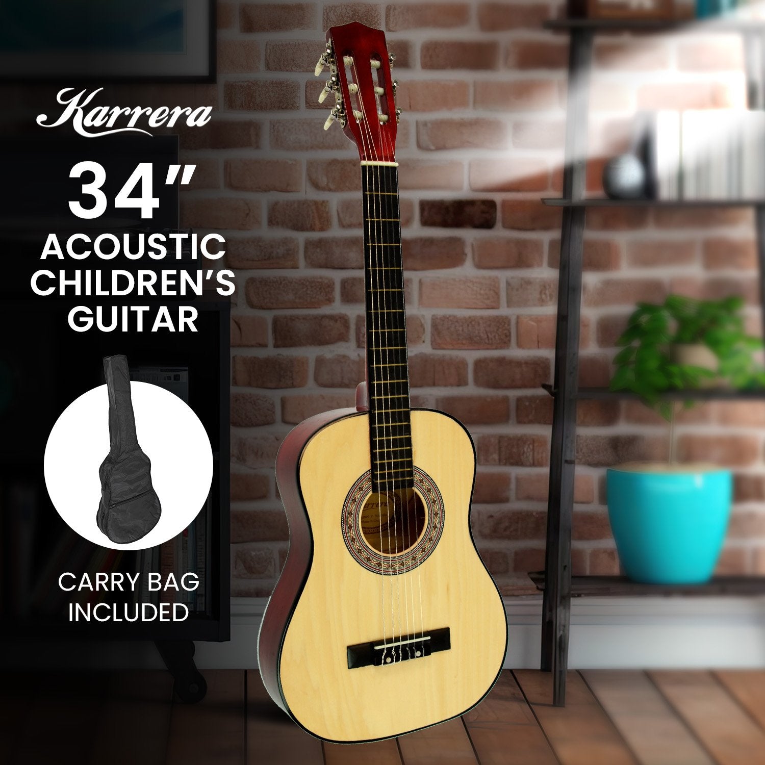 Karrera Childrens Guitar  Wooden 34in Acoustic - Natural - SILBERSHELL