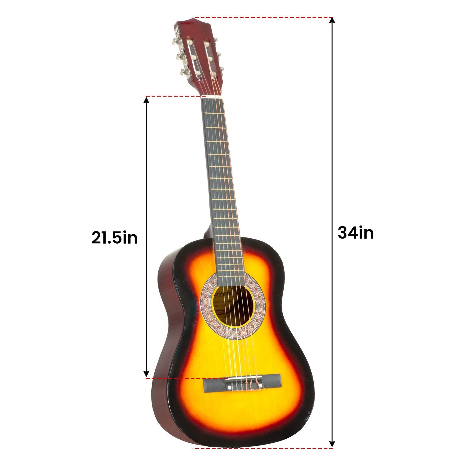 Karrera 34in Acoustic Wooden Childrens Guitar - Sunburst - SILBERSHELL