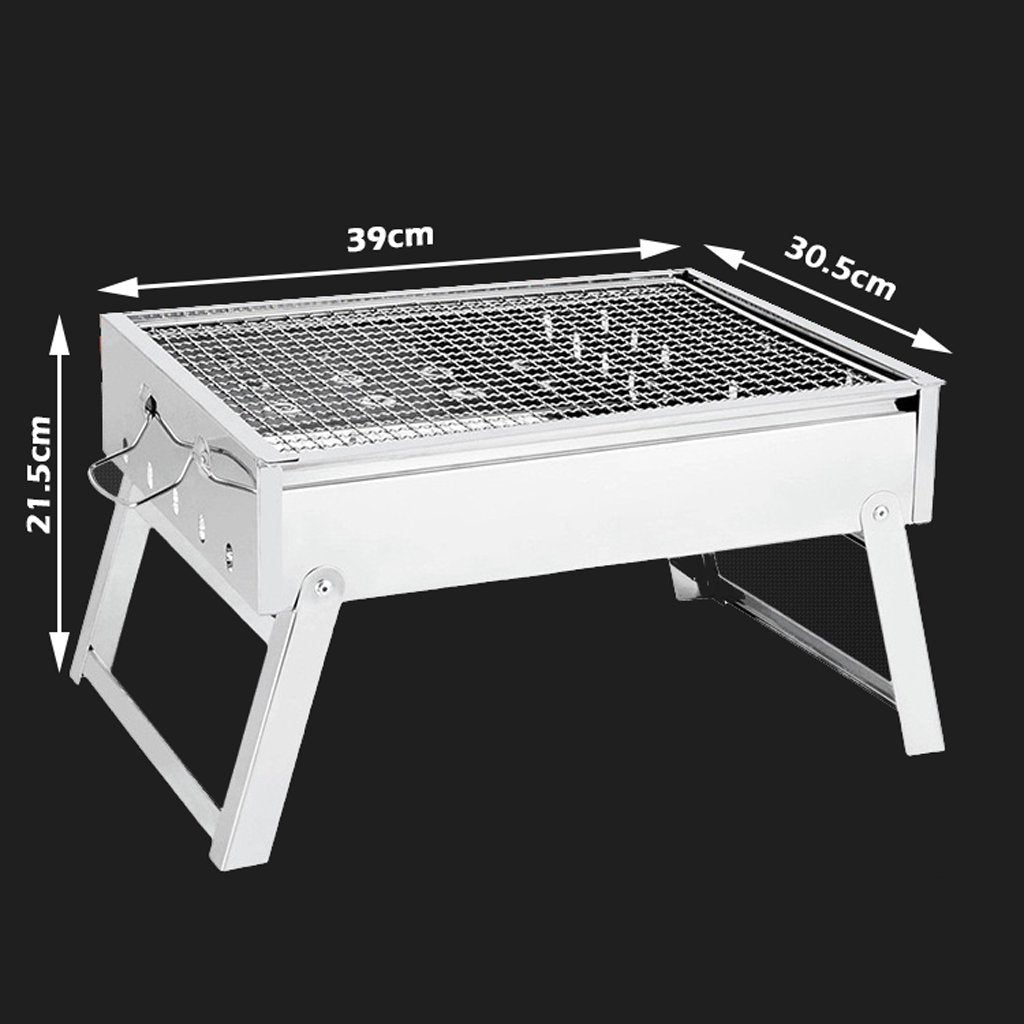 Charcoal BBQ Grill Stainless Steel Portable Outdoor Steel Rack Roaster Smoker - SILBERSHELL